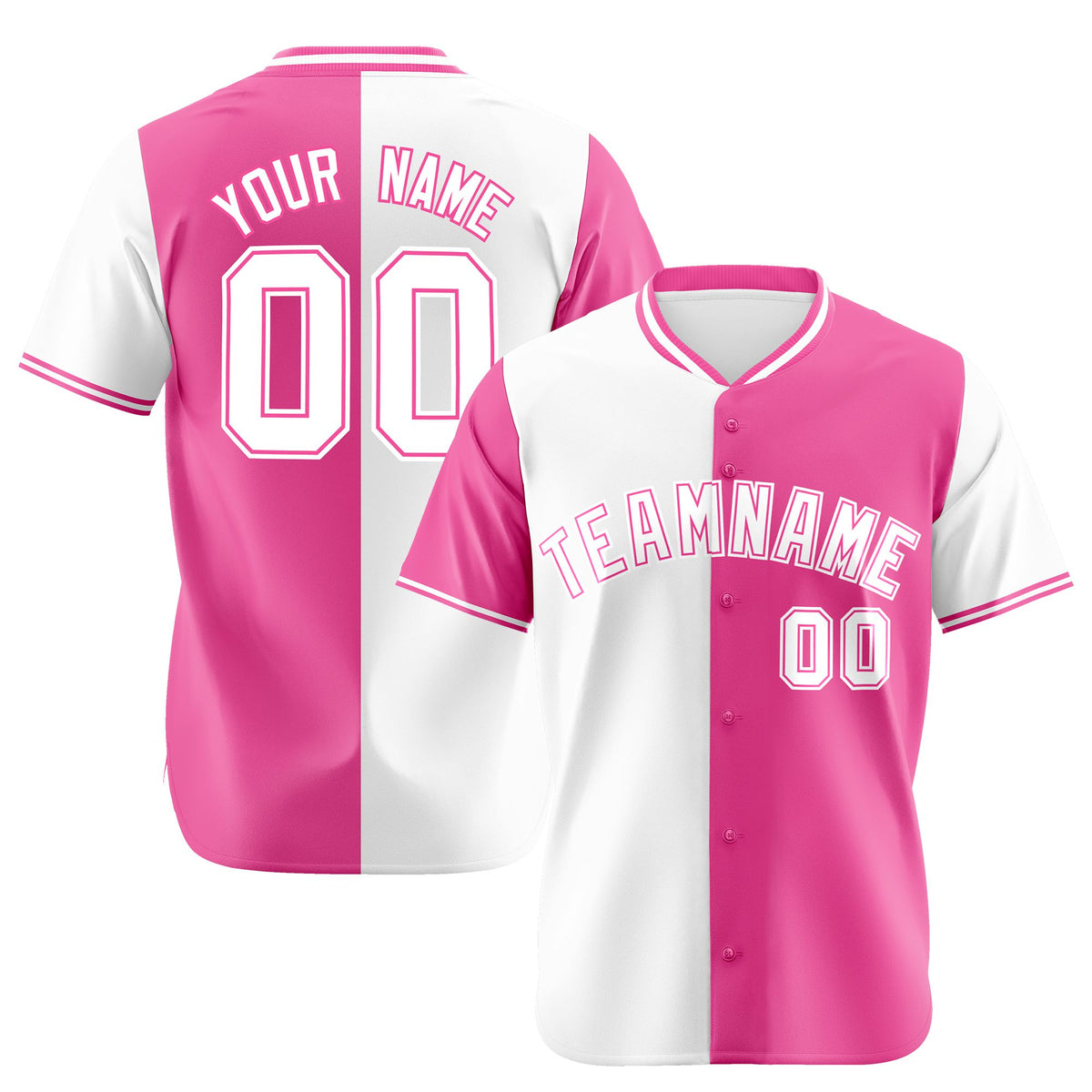 Custom White Pink Authentic Split Fashion Baseball Jersey