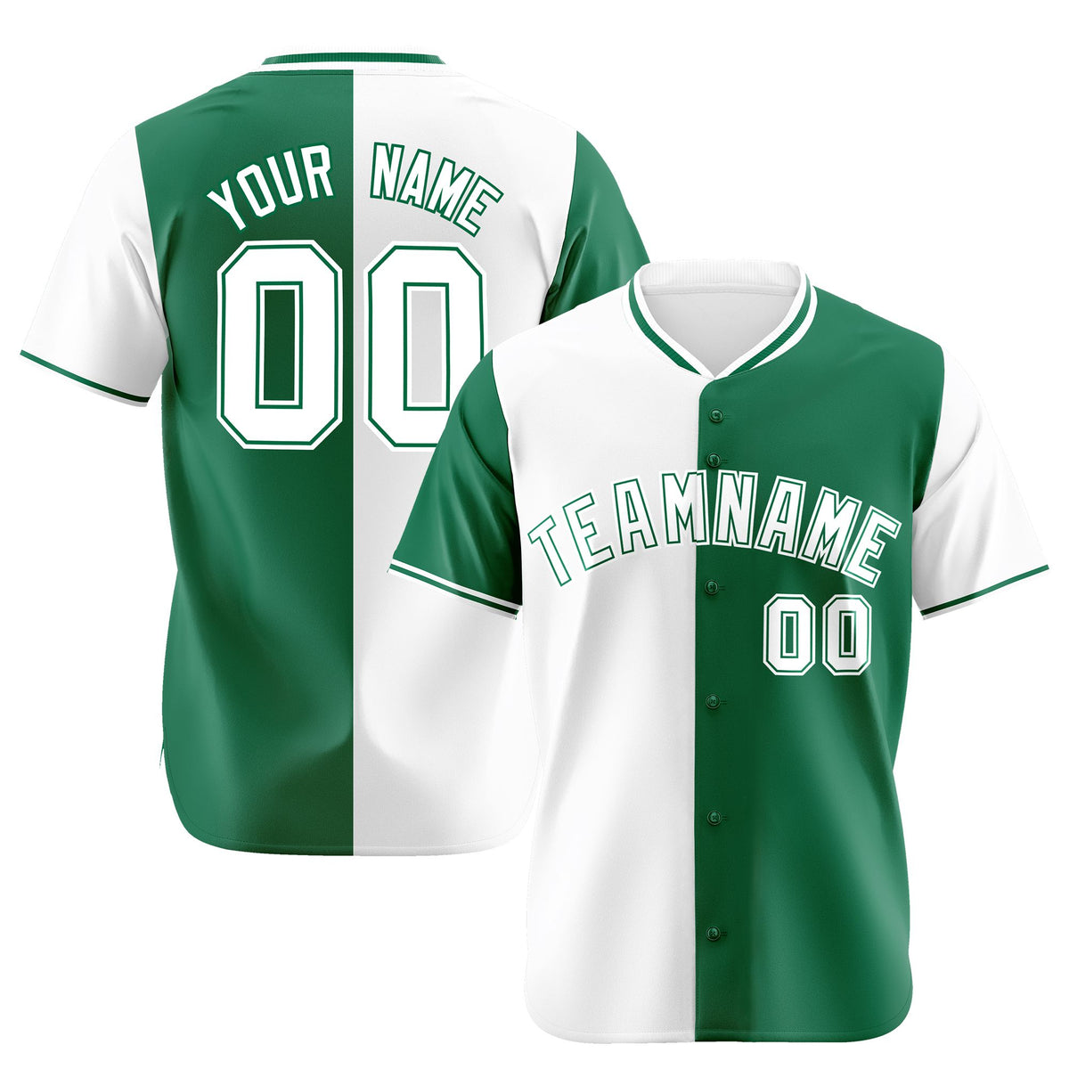 Custom White Kelly Green Authentic Split Fashion Baseball Jersey