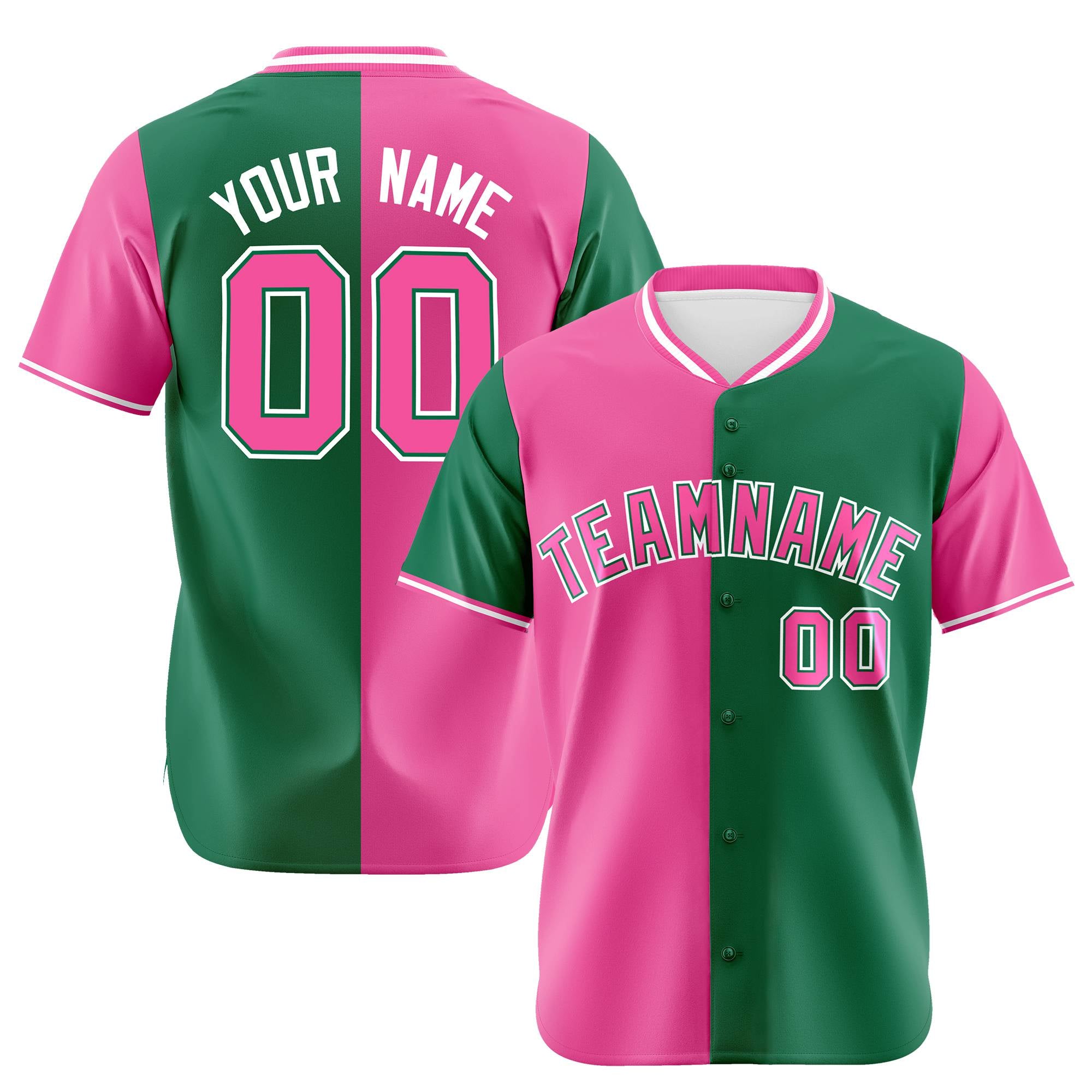 Custom Pink Kelly Green Authentic Split Fashion Baseball Jersey