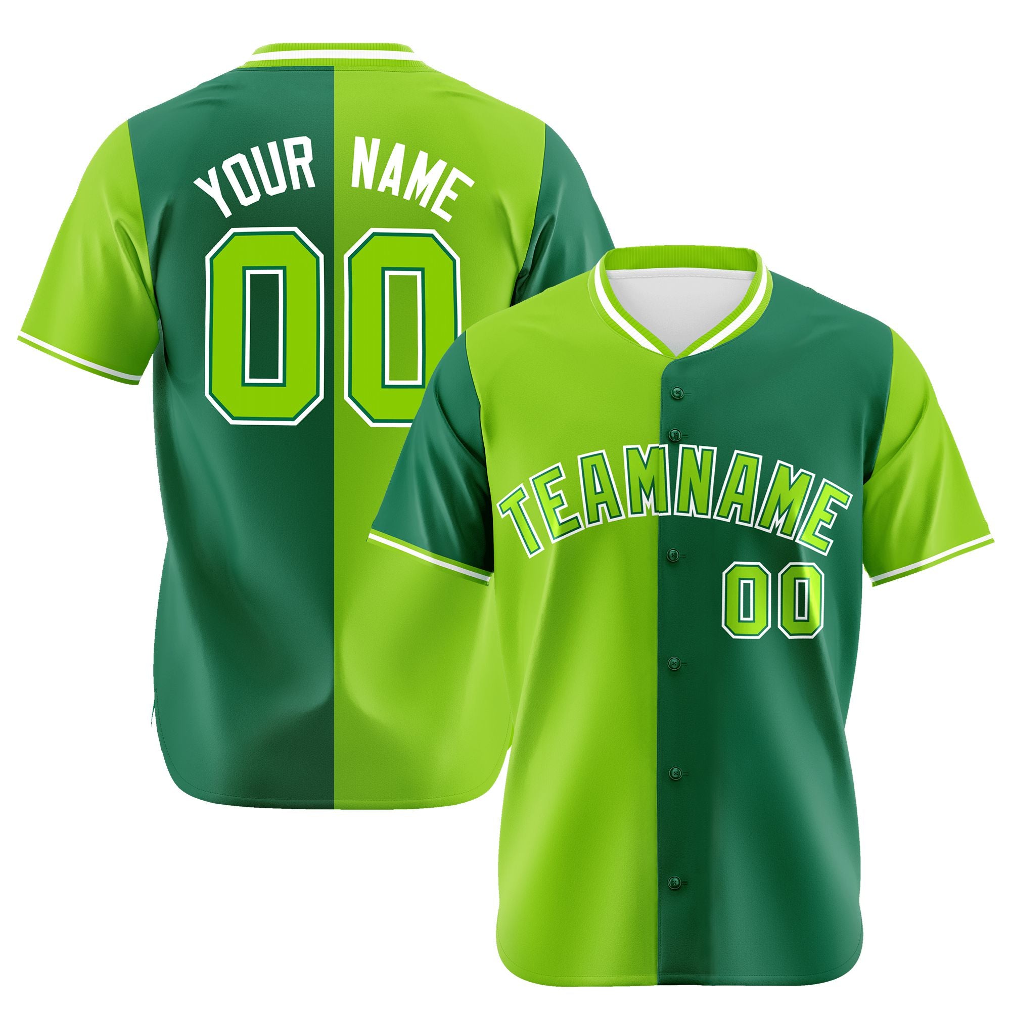 Custom Neon Green-Kelly Green Authentic Split Fashion Baseball Jersey