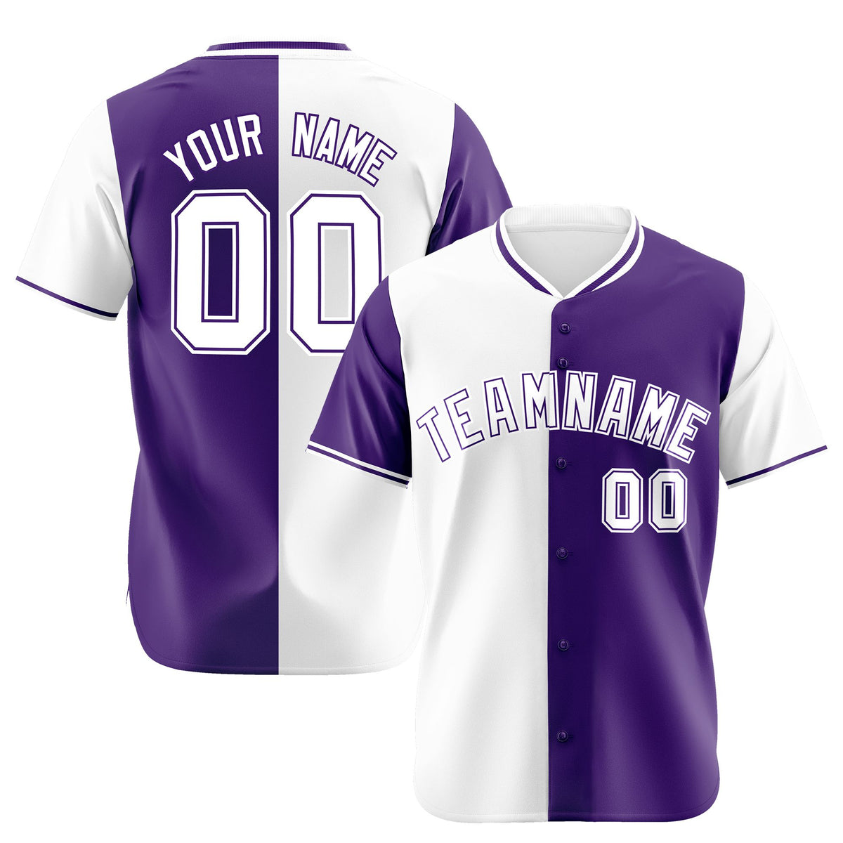 Custom White Purple Authentic Split Fashion Baseball Jersey