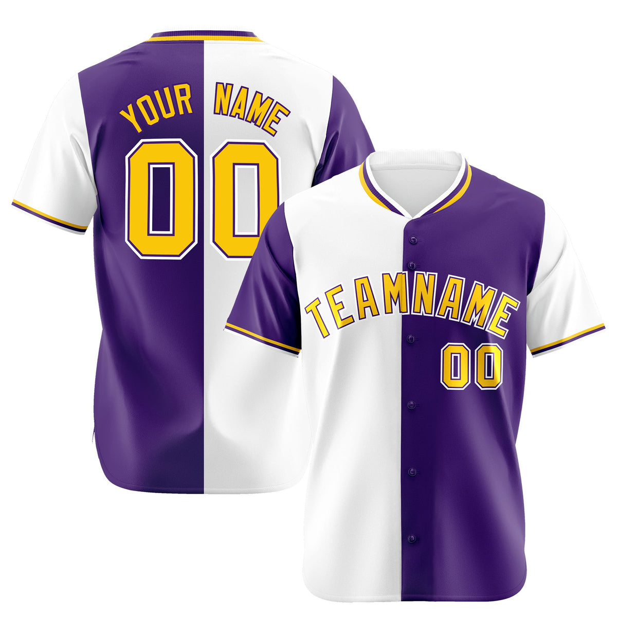 Custom White Purple Authentic Split Fashion Baseball Jersey
