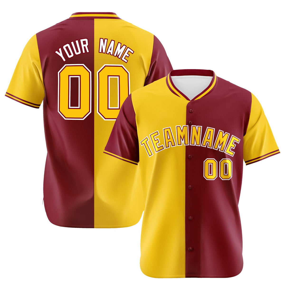 Custom Gold Crimson Authentic Split Fashion Baseball Jersey