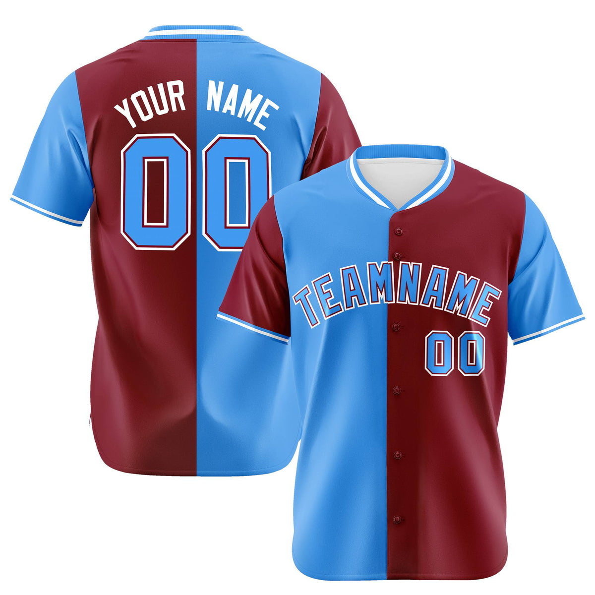 Custom Powder Blue Crimson Authentic Split Fashion Baseball Jersey