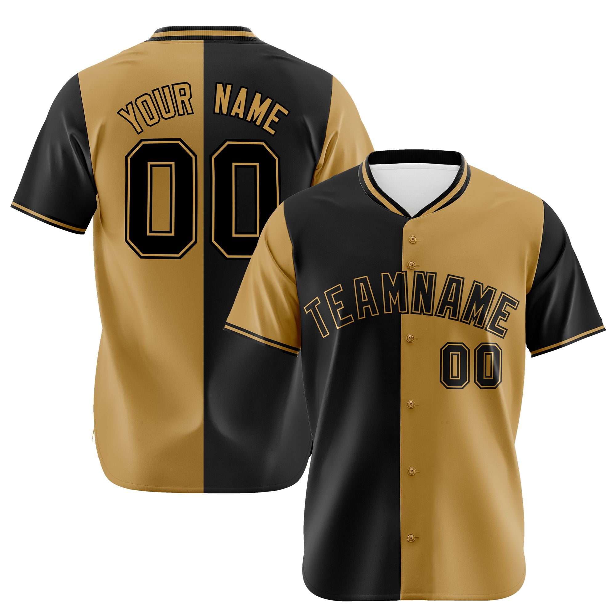 Custom Black Old Gold Authentic Split Fashion Baseball Jersey