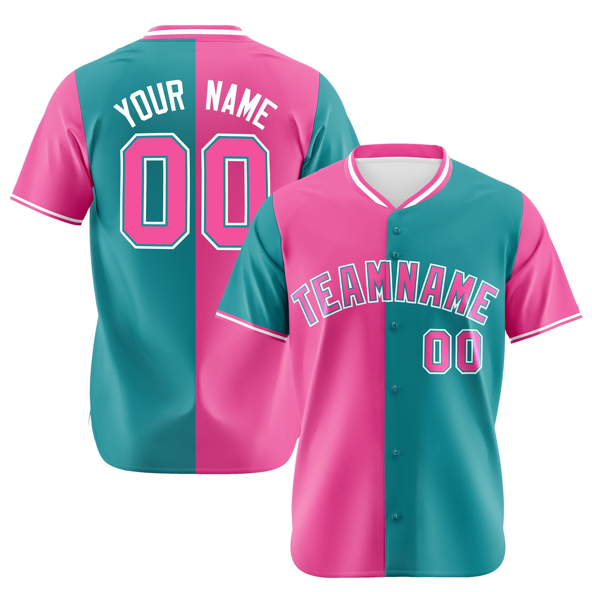 Custom Pink Aqua Authentic Split Fashion Baseball Jersey