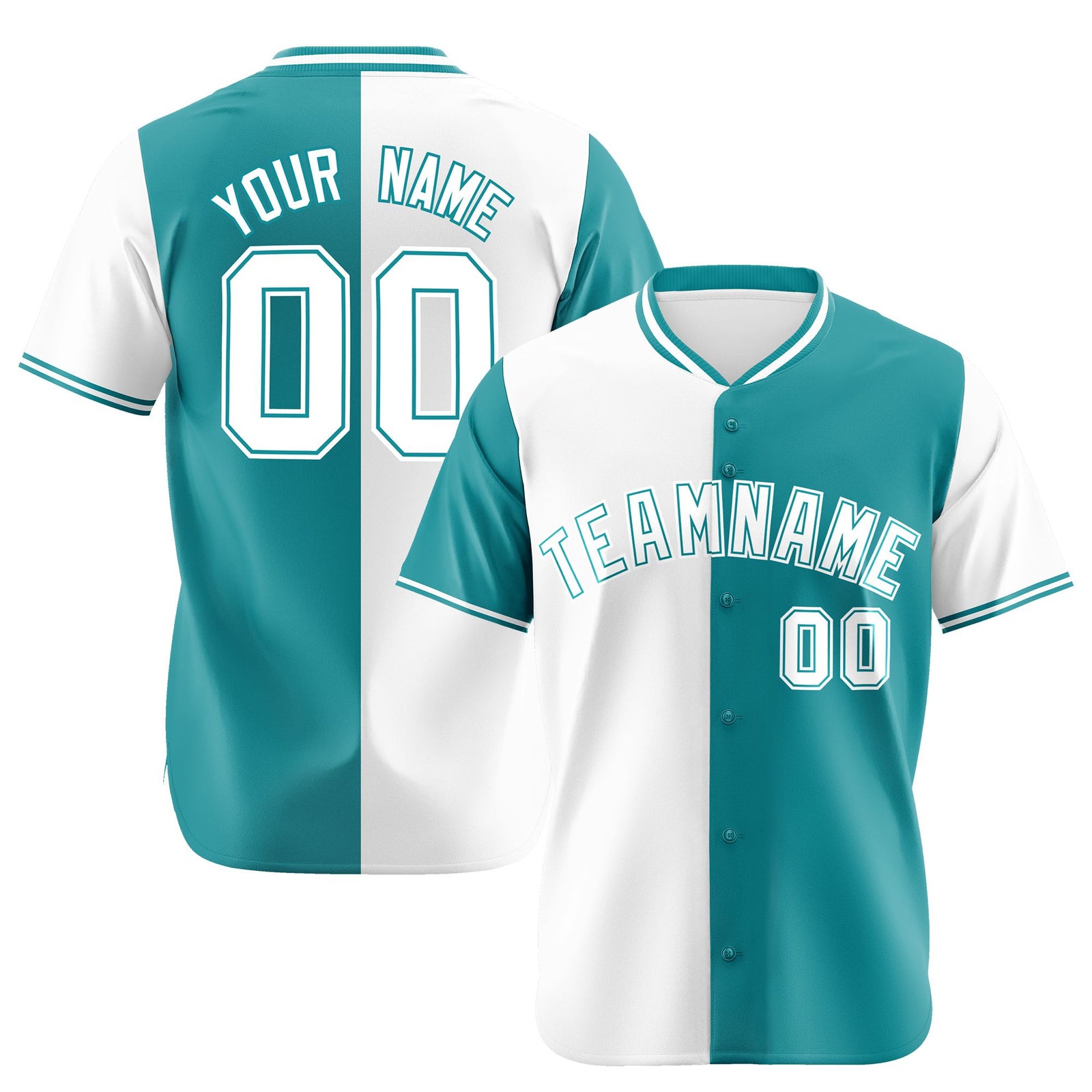 Custom White Aqua Authentic Split Fashion Baseball Jersey