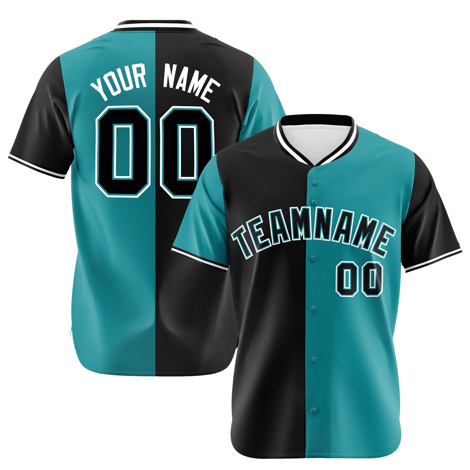 Custom Black Aqua Authentic Split Fashion Baseball Jersey