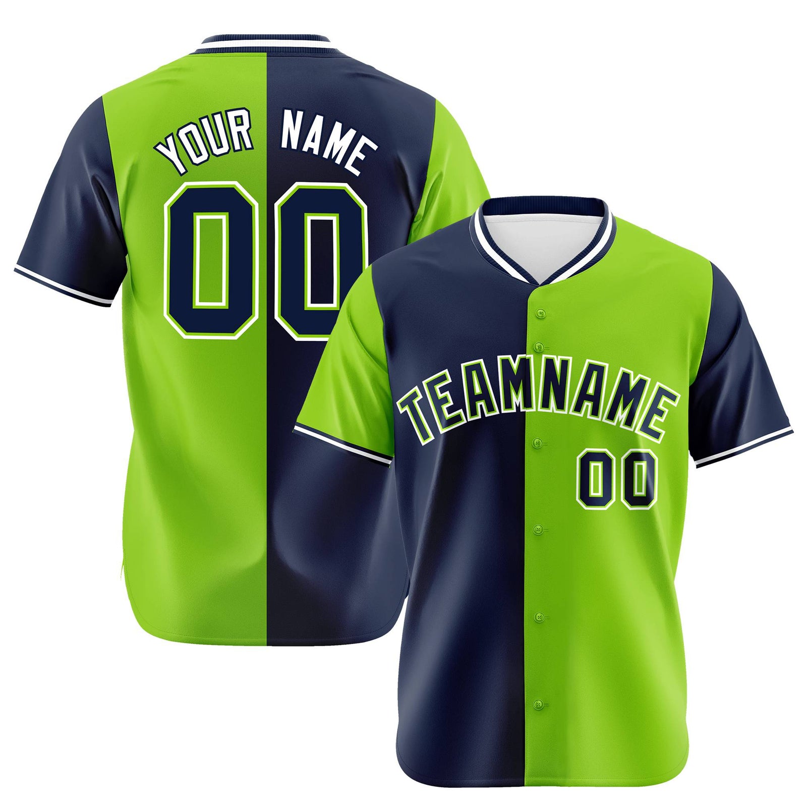 Custom Navy Neon Green Authentic Split Fashion Baseball Jersey