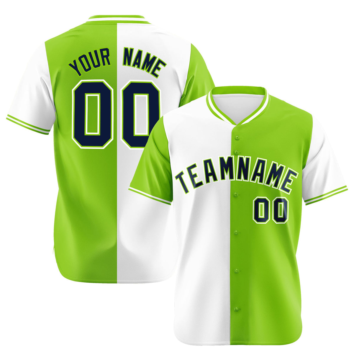 Custom White Neon Green Authentic Split Fashion Baseball Jersey