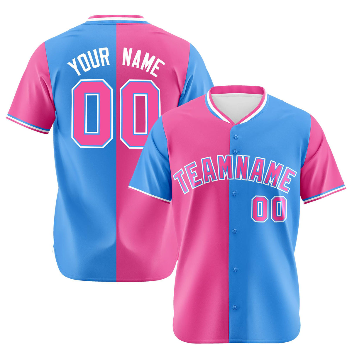 Custom Pink Powder Blue Authentic Split Fashion Baseball Jersey