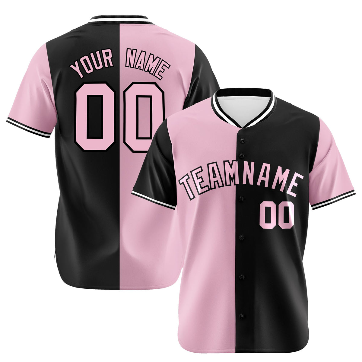 Custom Light Pink Black Authentic Split Fashion Baseball Jersey
