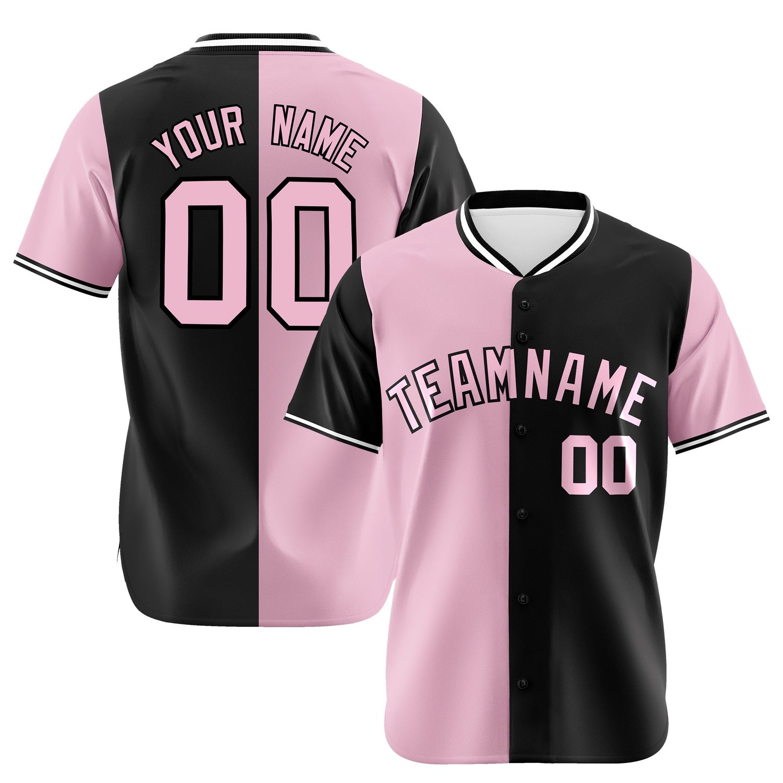 Custom Light Pink Black Authentic Split Fashion Baseball Jersey