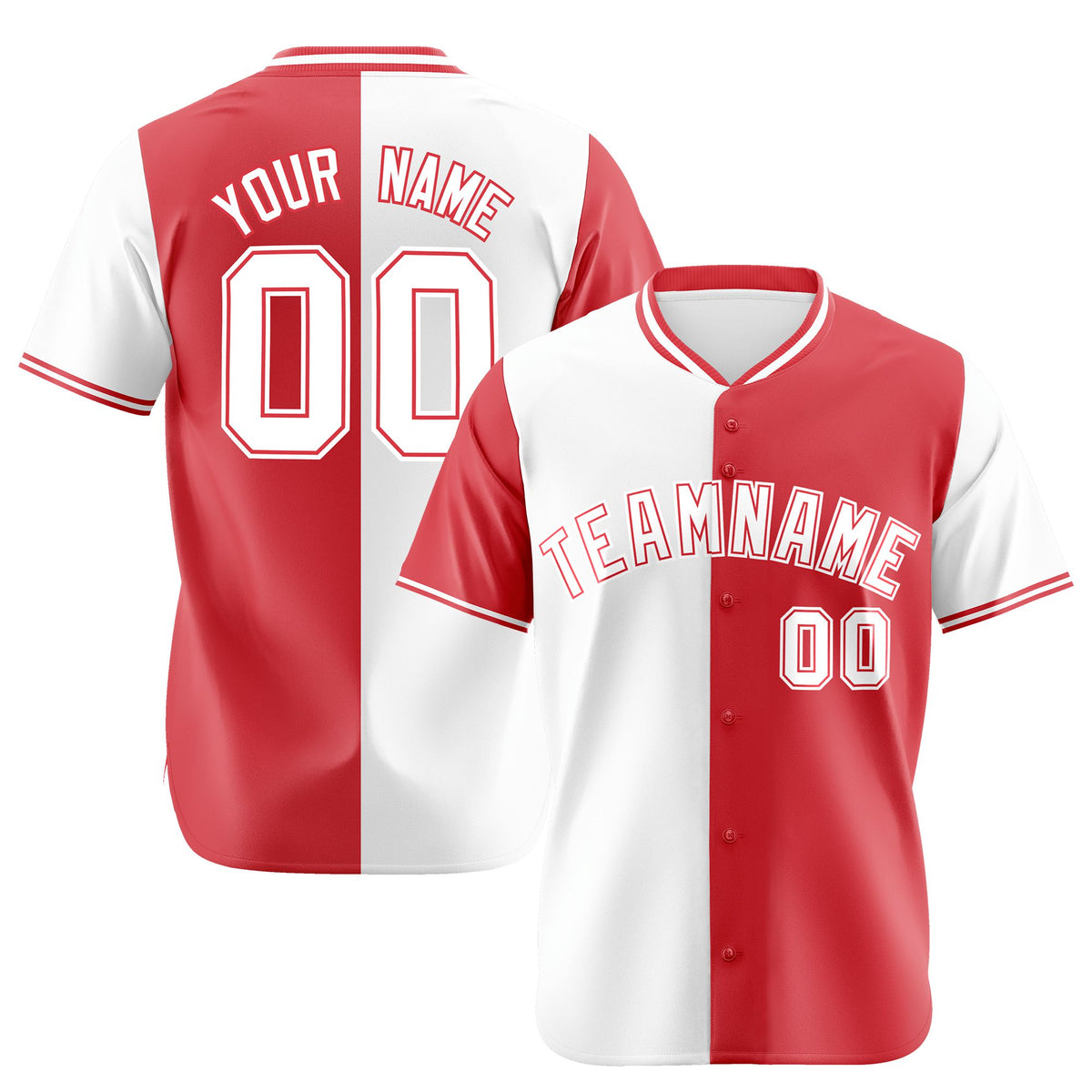 Custom White Light Red Authentic Split Fashion Baseball Jersey