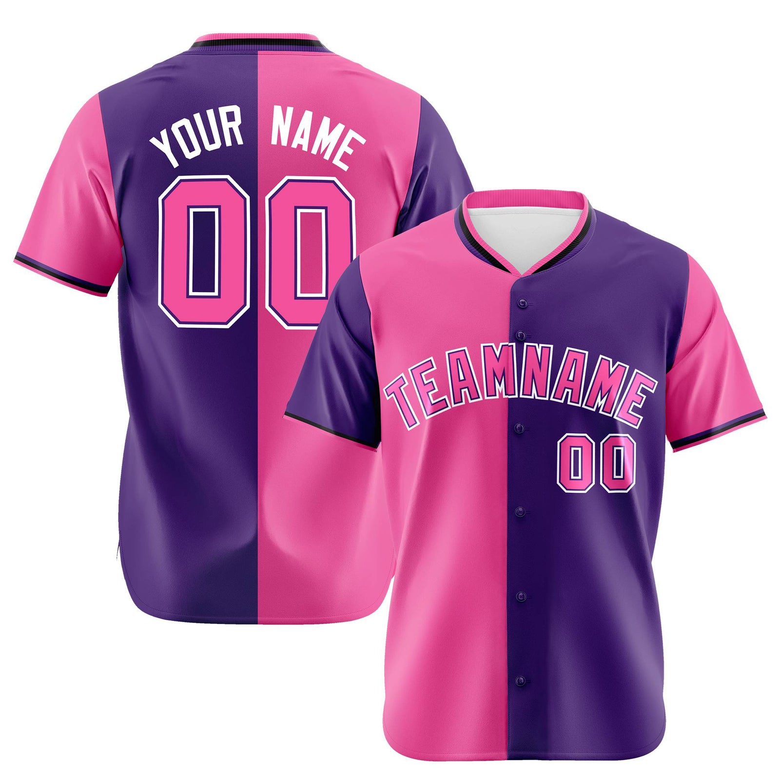 Custom Pink Purple Authentic Split Fashion Baseball Jersey