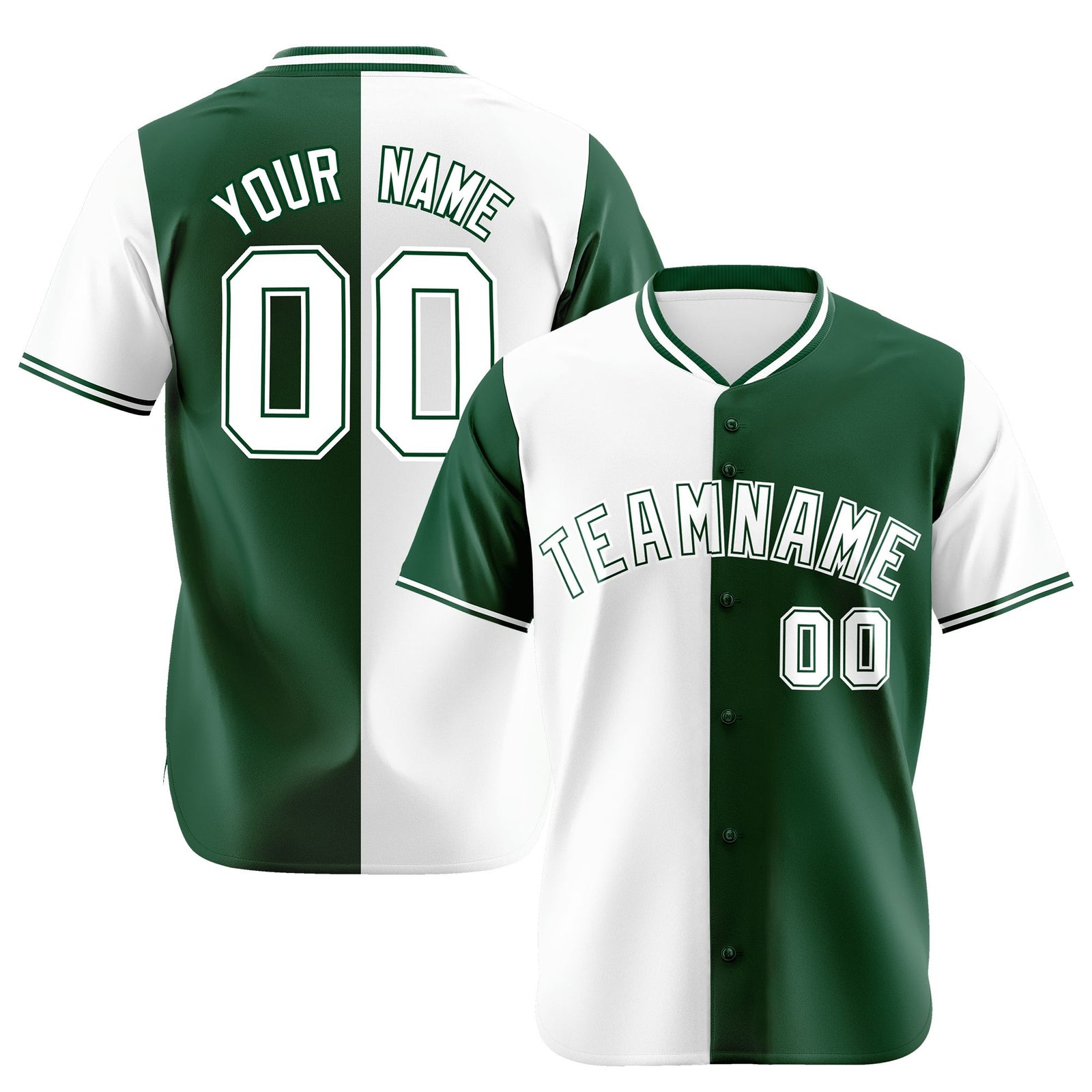 Custom White Green Authentic Split Fashion Baseball Jersey