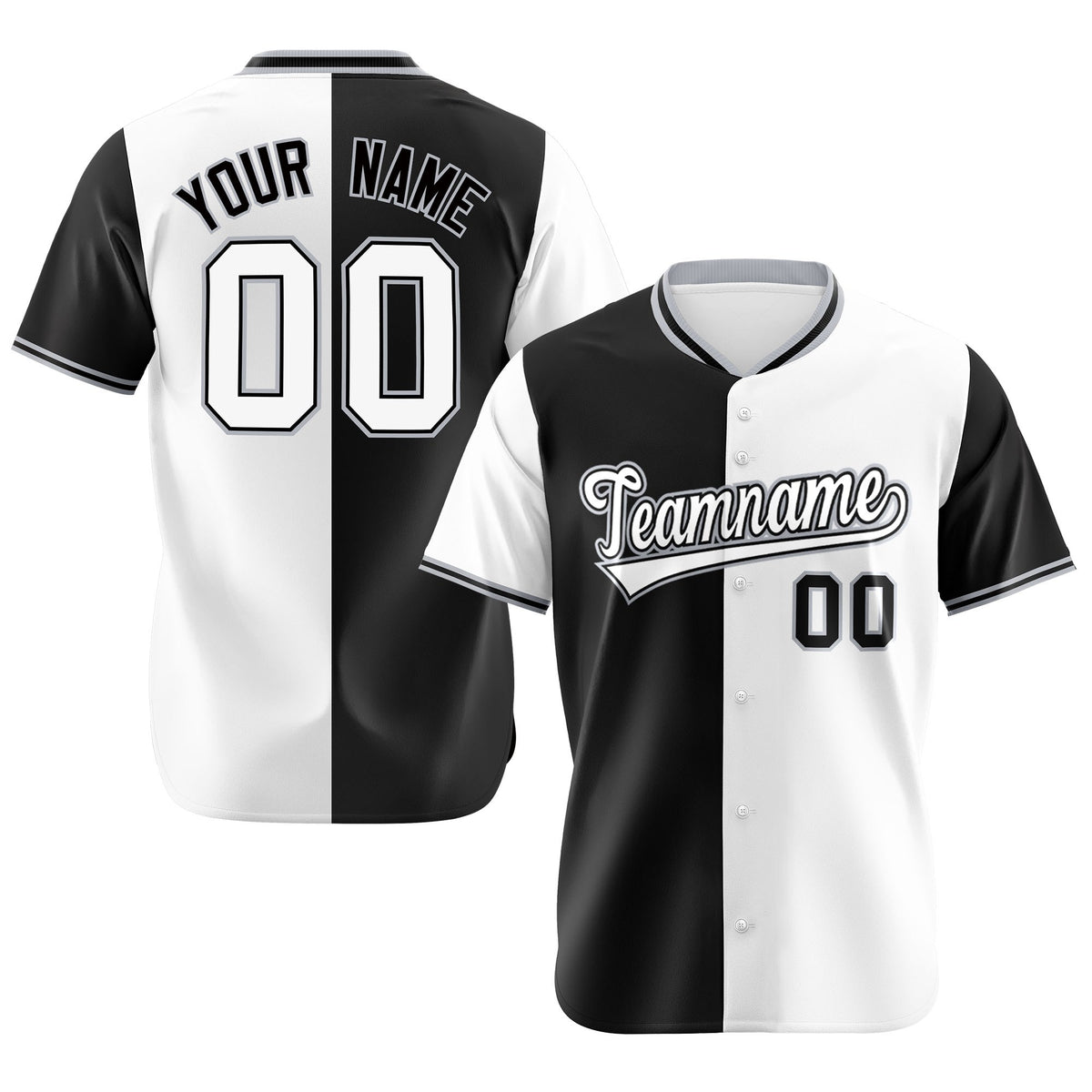 Custom Black White Authentic Split Fashion Baseball Jersey