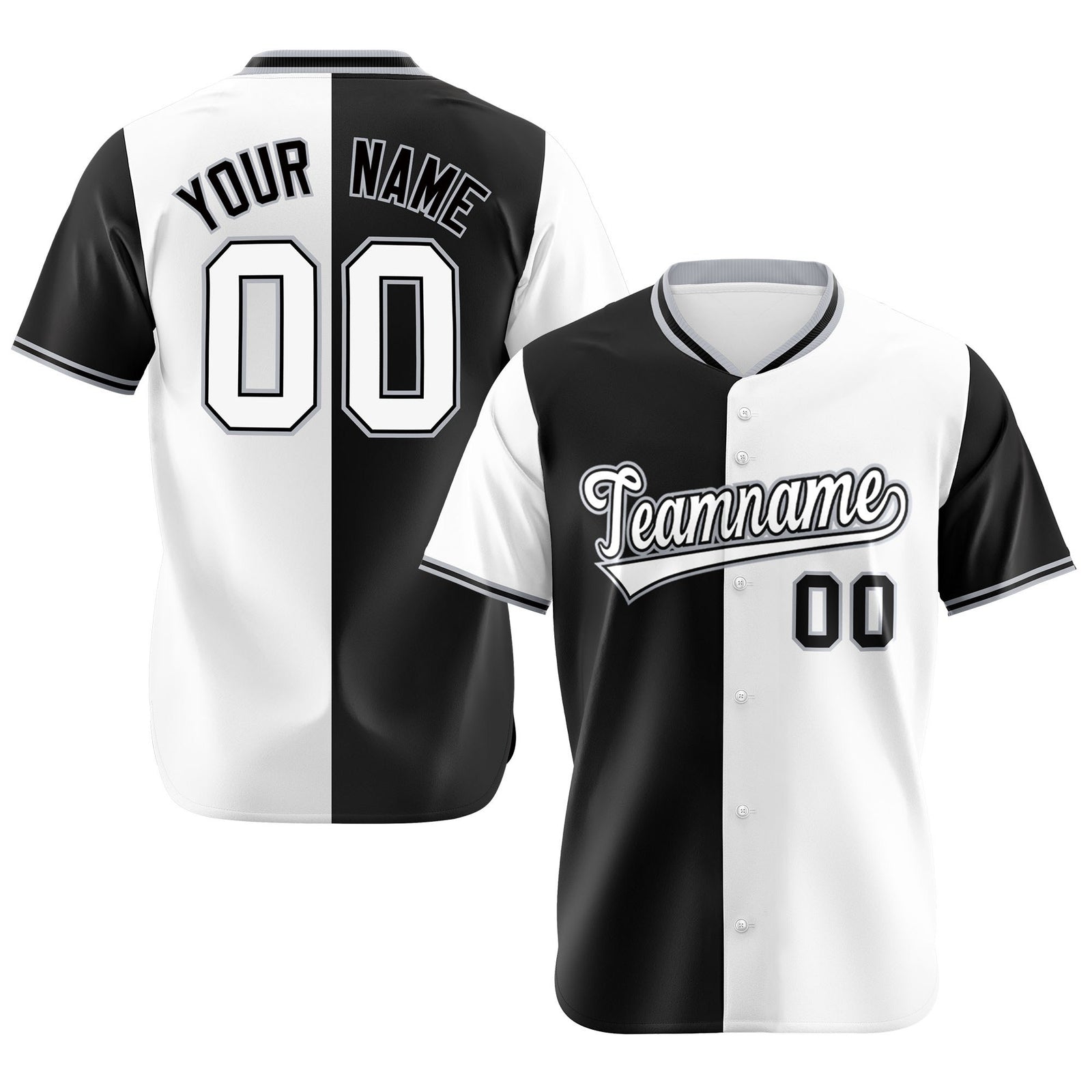 Custom Black White Authentic Split Fashion Baseball Jersey