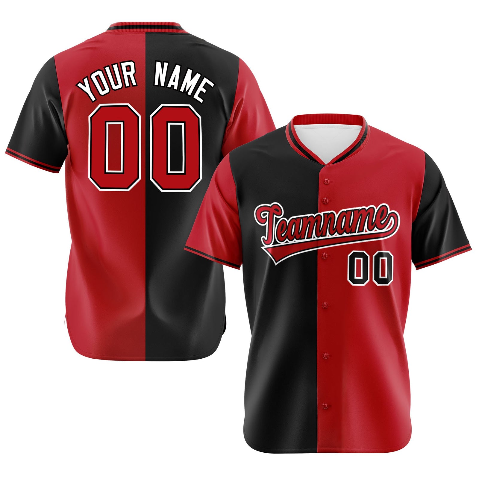 Custom Black Red Authentic Split Fashion Baseball Jersey