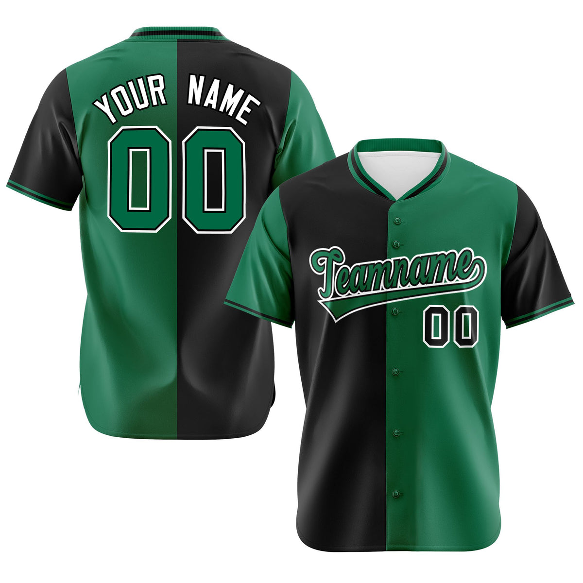 Custom Black Kelly Green Authentic Split Fashion Baseball Jersey