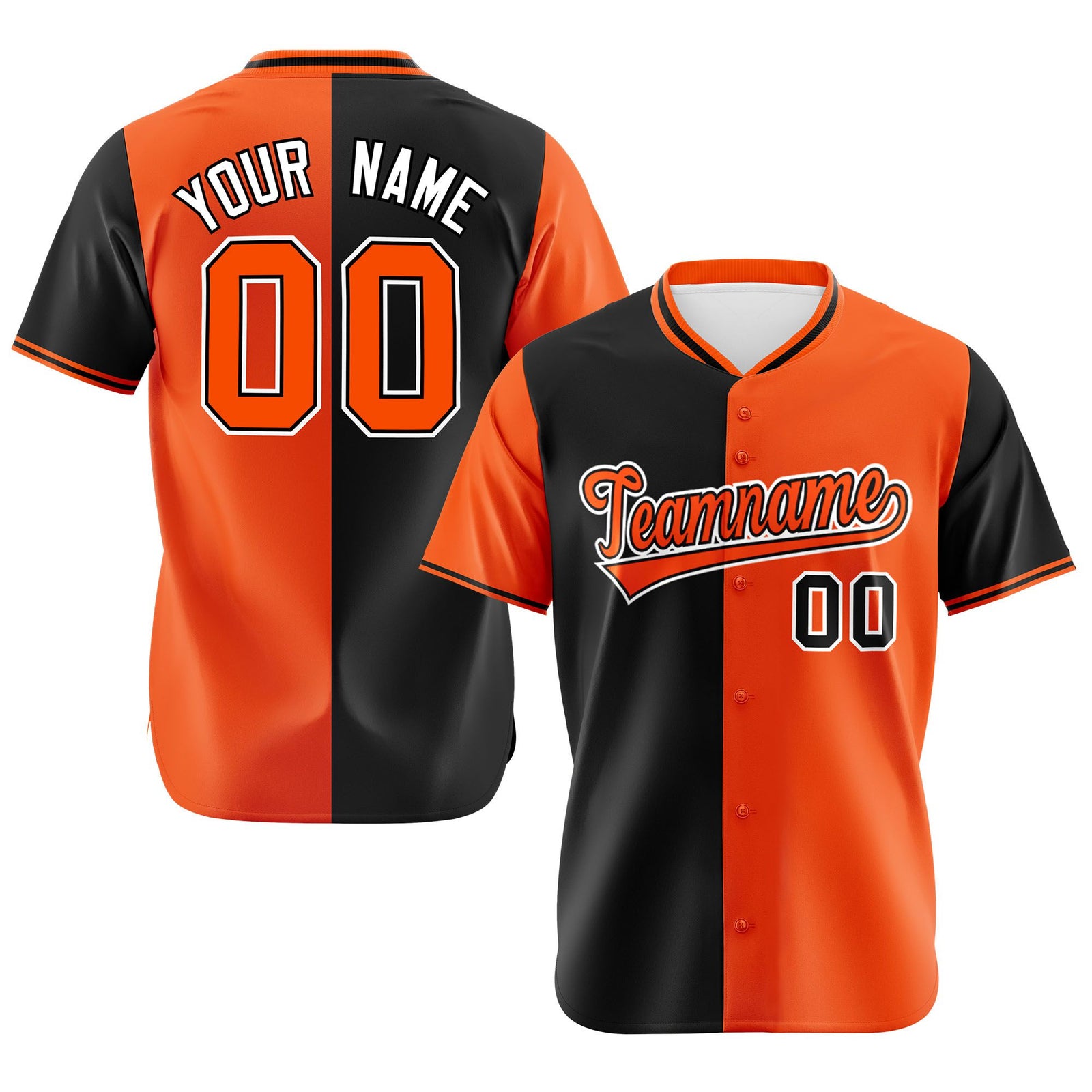 Custom Black Orange Authentic Split Fashion Baseball Jersey