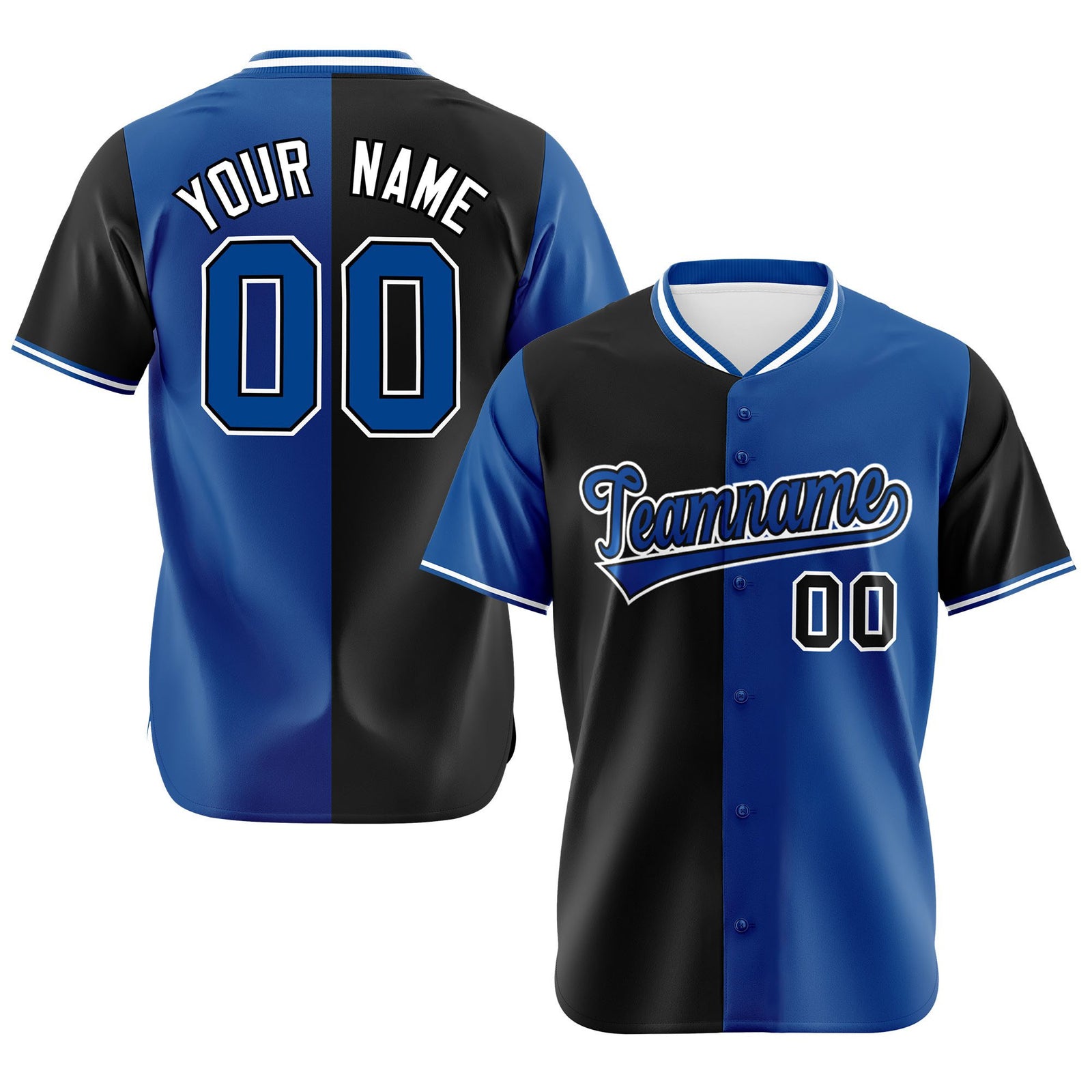 Custom Black Royal Blue Authentic Split Fashion Baseball Jersey