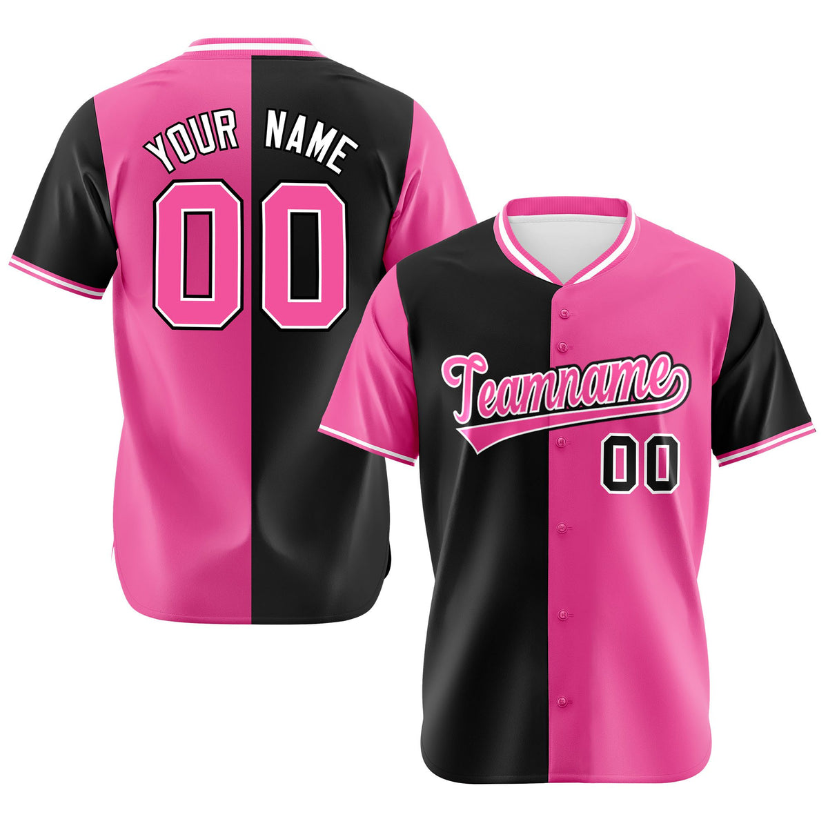Custom Black Pink Authentic Split Fashion Baseball Jersey