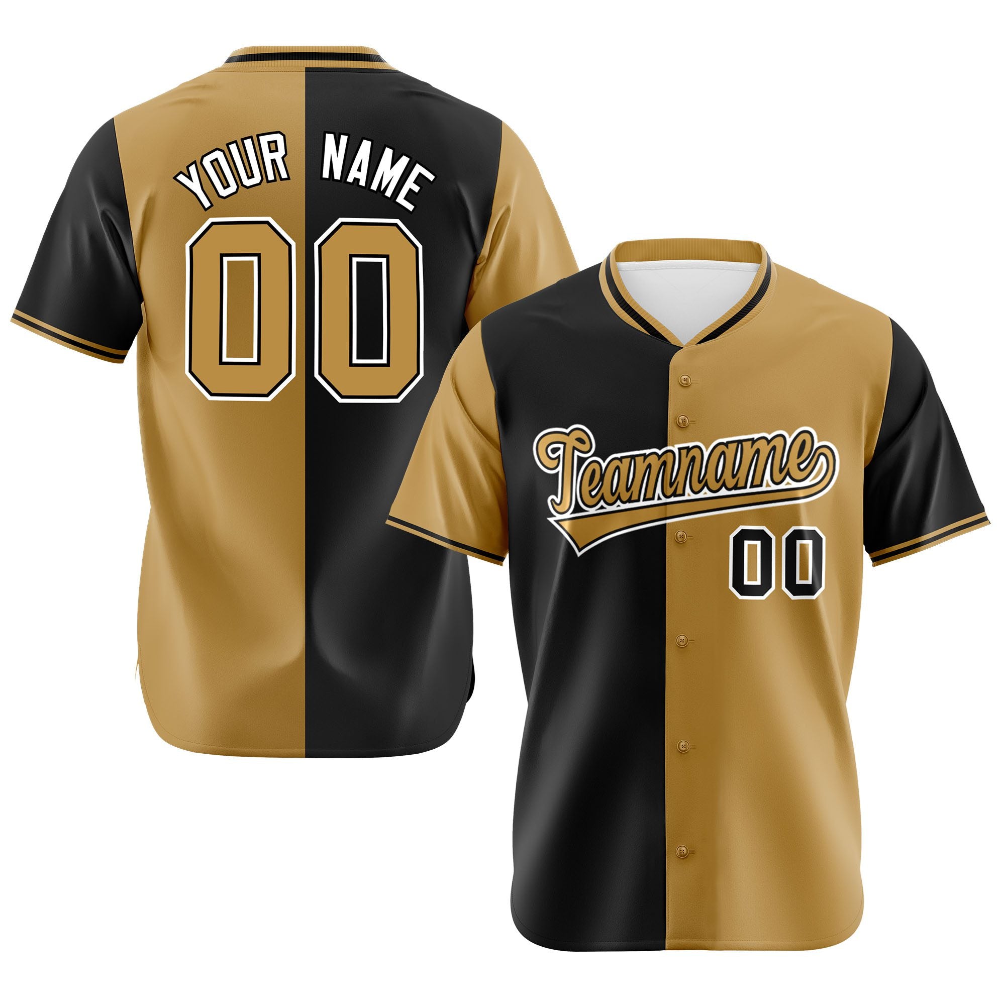 Custom Black Old Gold Authentic Split Fashion Baseball Jersey