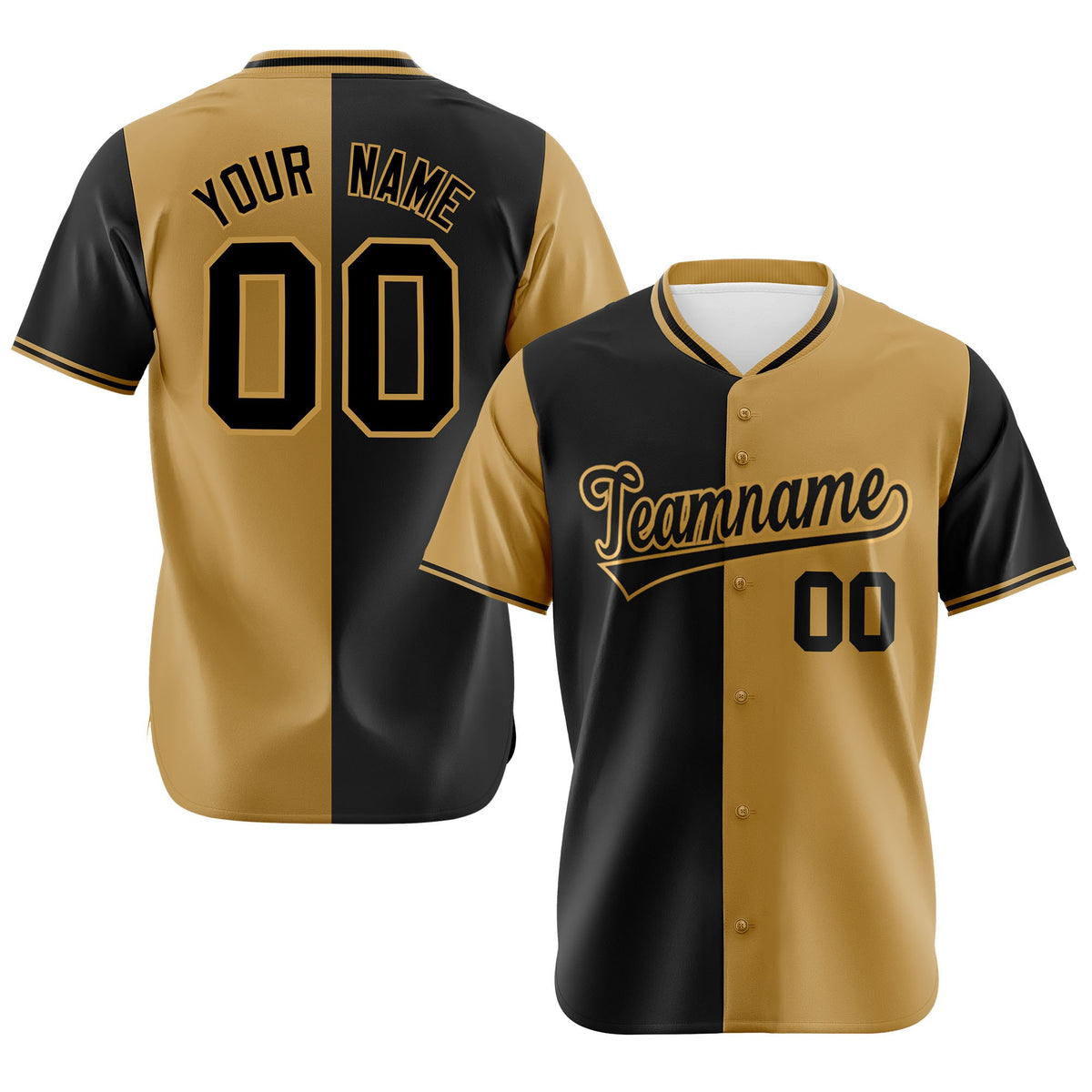 Custom Black Old Gold Authentic Split Fashion Baseball Jersey