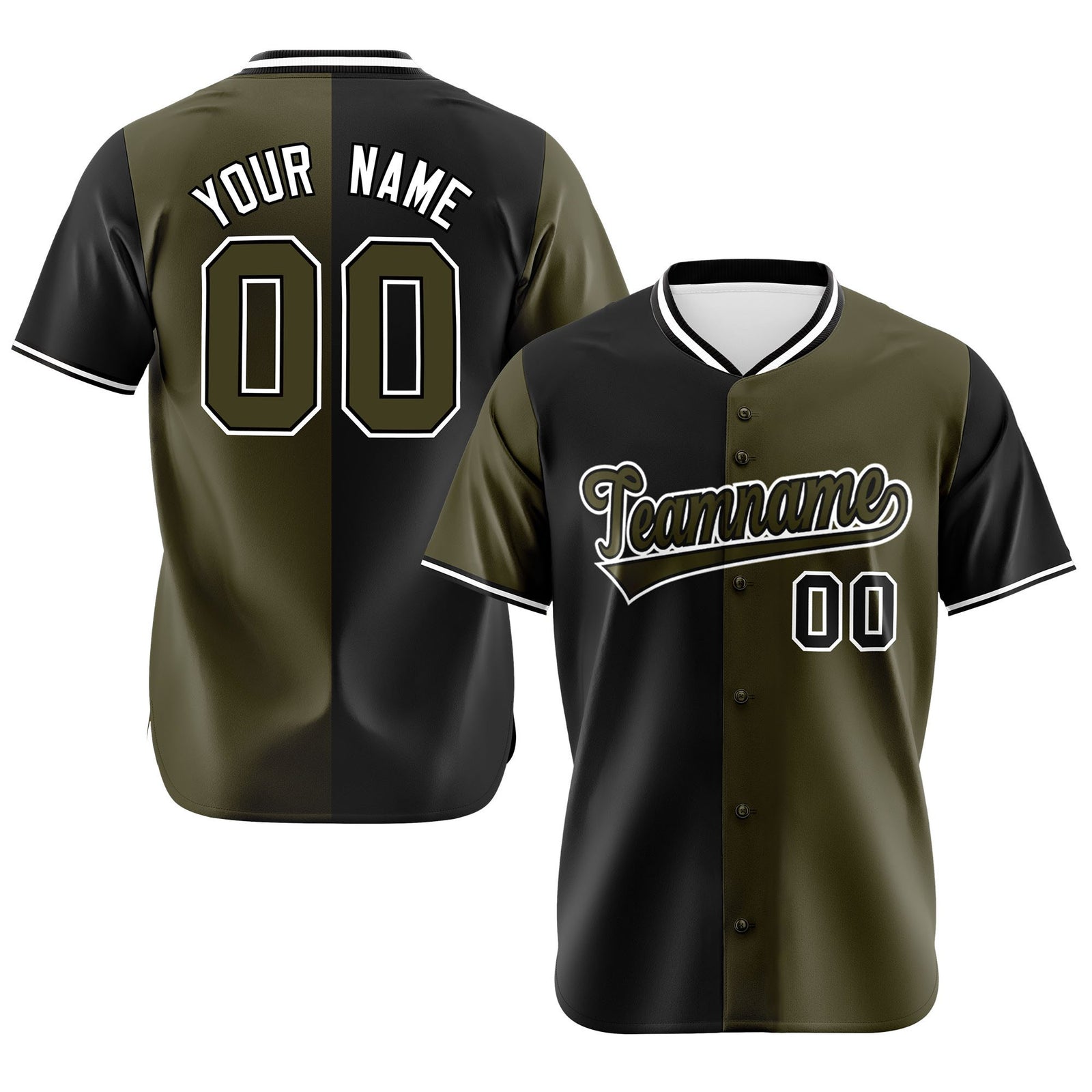 Custom Black Olive Authentic Split Fashion Baseball Jersey