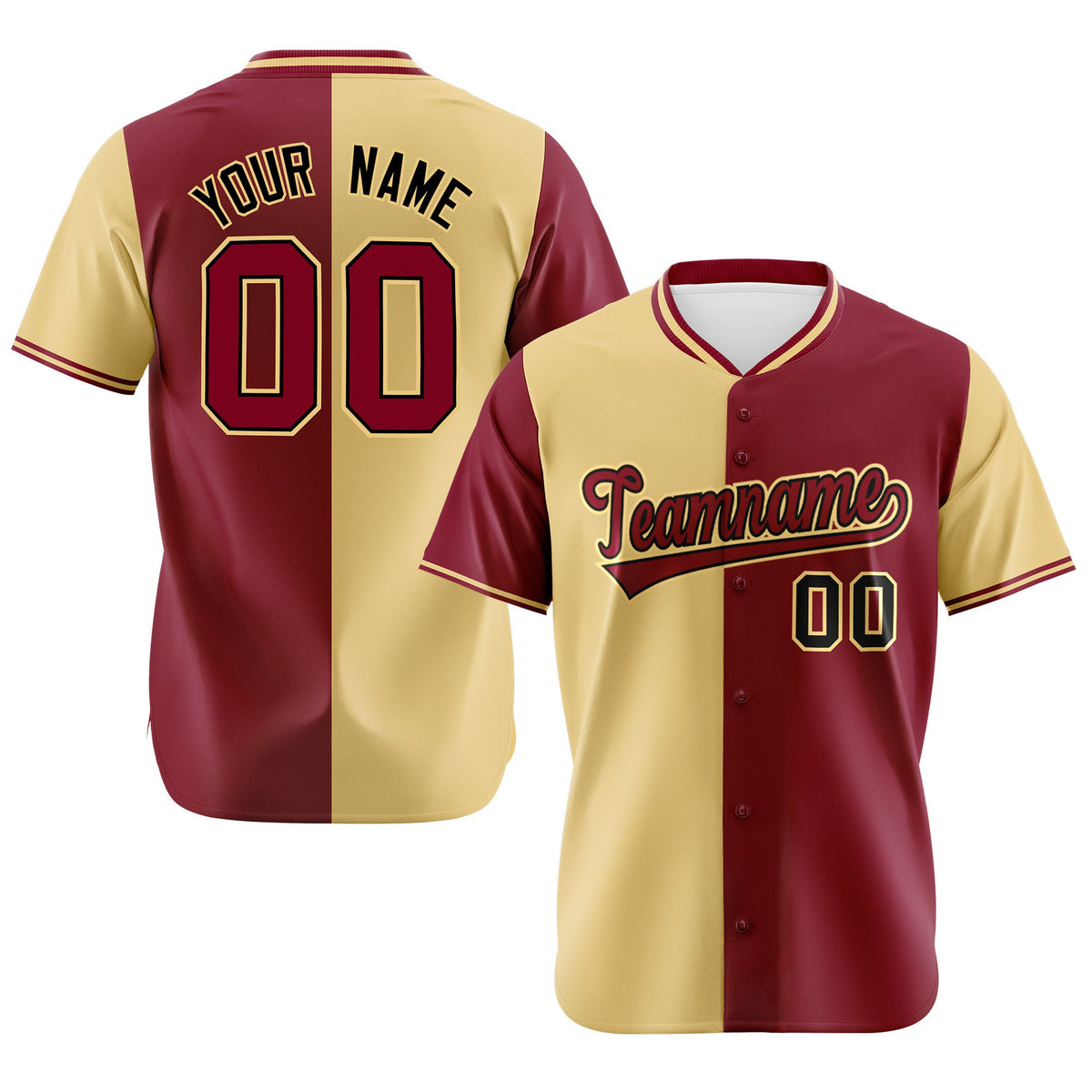 Custom Khaki Crimson Authentic Split Fashion Baseball Jersey