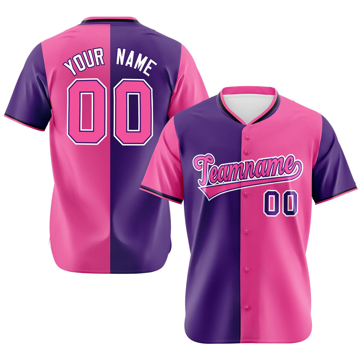 Custom Purple Pink Authentic Split Fashion Baseball Jersey