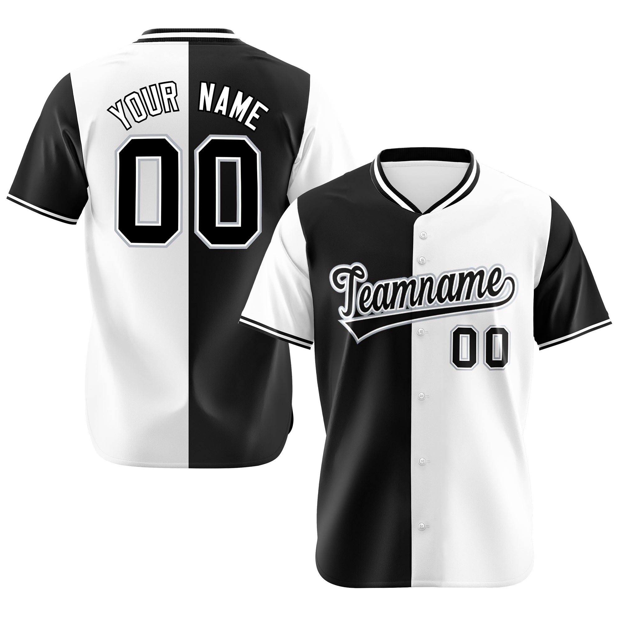 Custom Black White Authentic Split Fashion Baseball Jersey