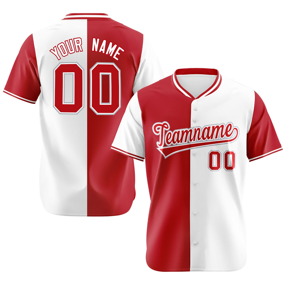 Custom Red White Authentic Split Fashion Baseball Jersey
