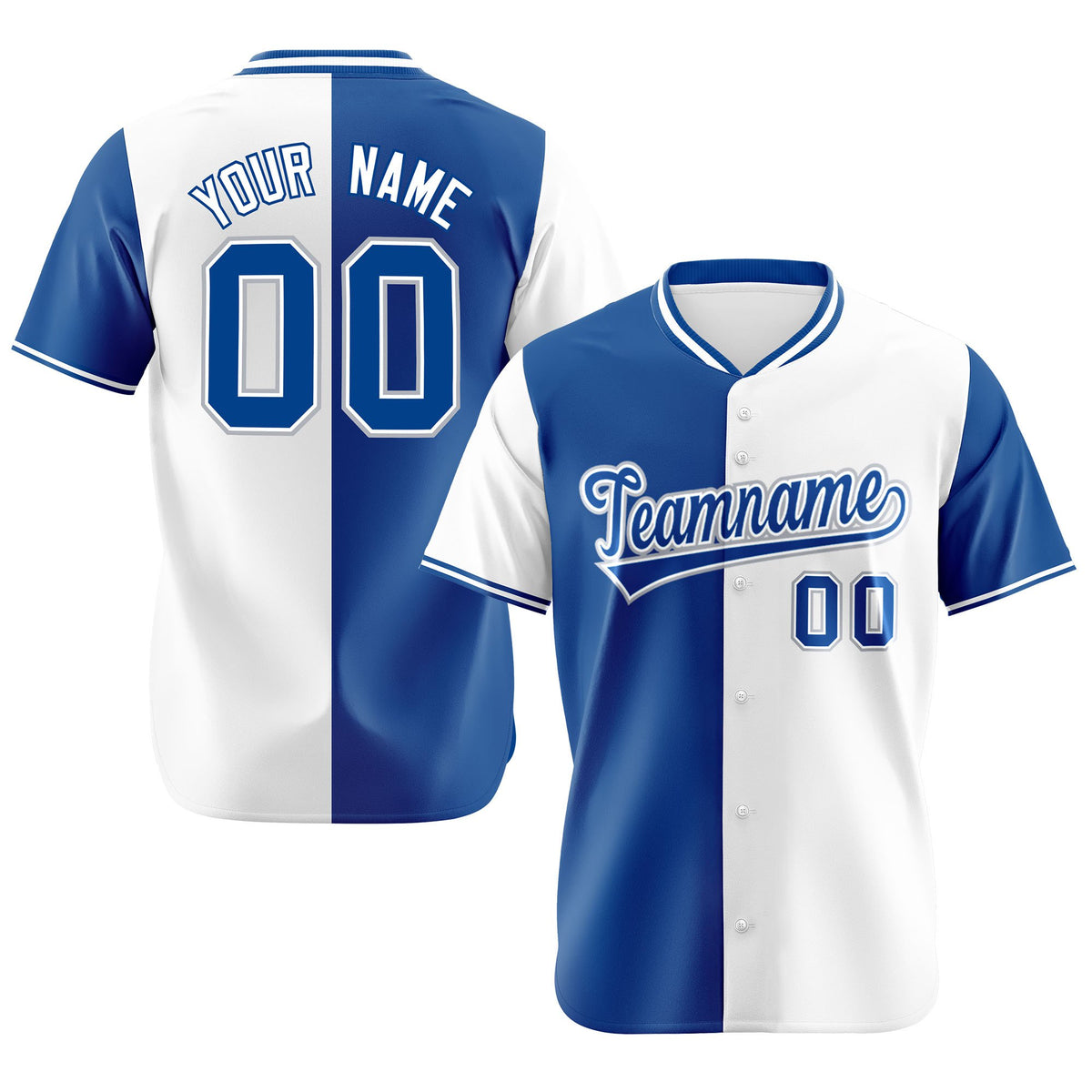 Custom Royal Blue White Authentic Split Fashion Baseball Jersey