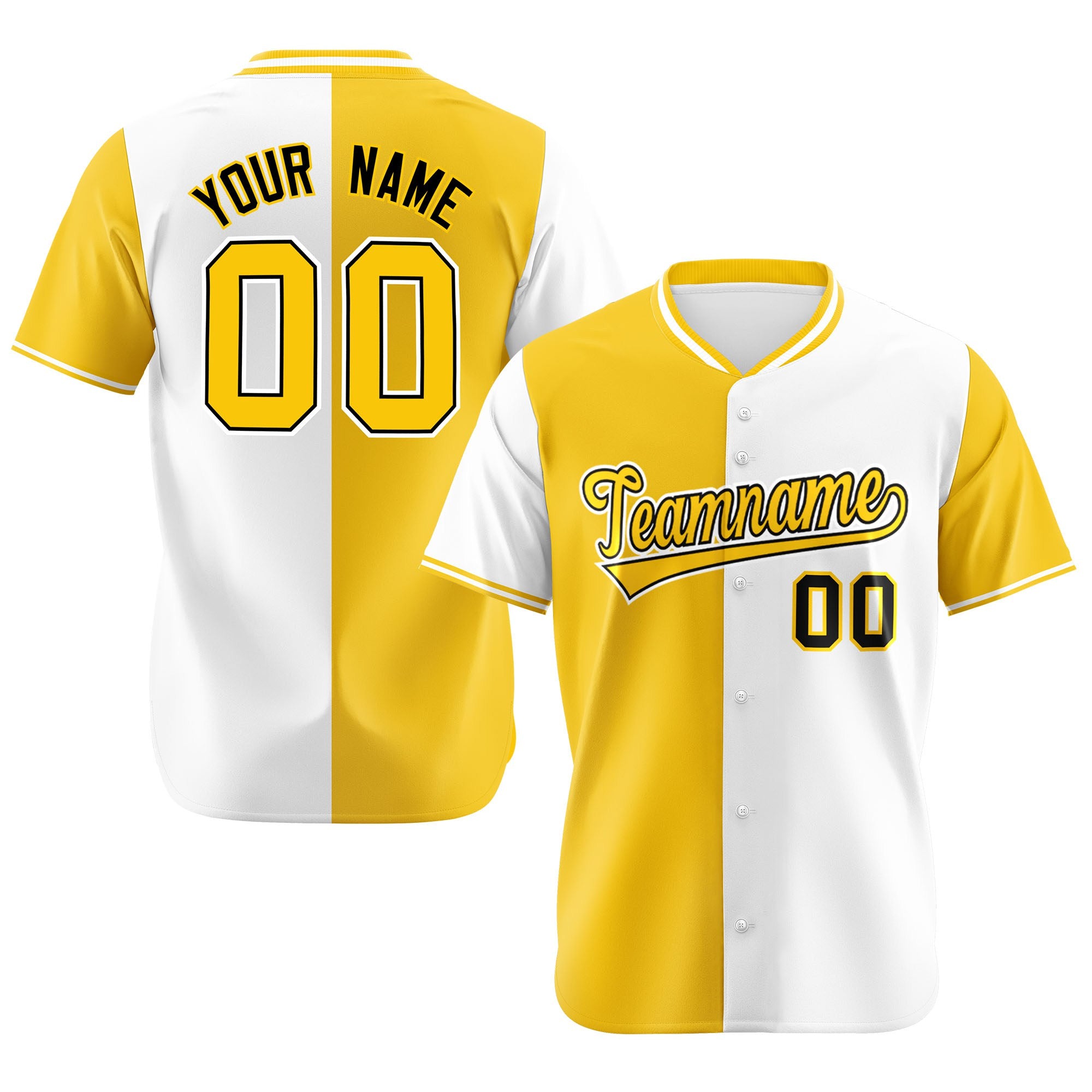 Custom Gold White Authentic Split Fashion Baseball Jersey