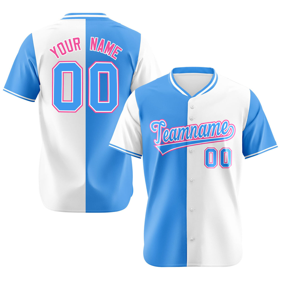 Custom Powder Blue White Authentic Split Fashion Baseball Jersey