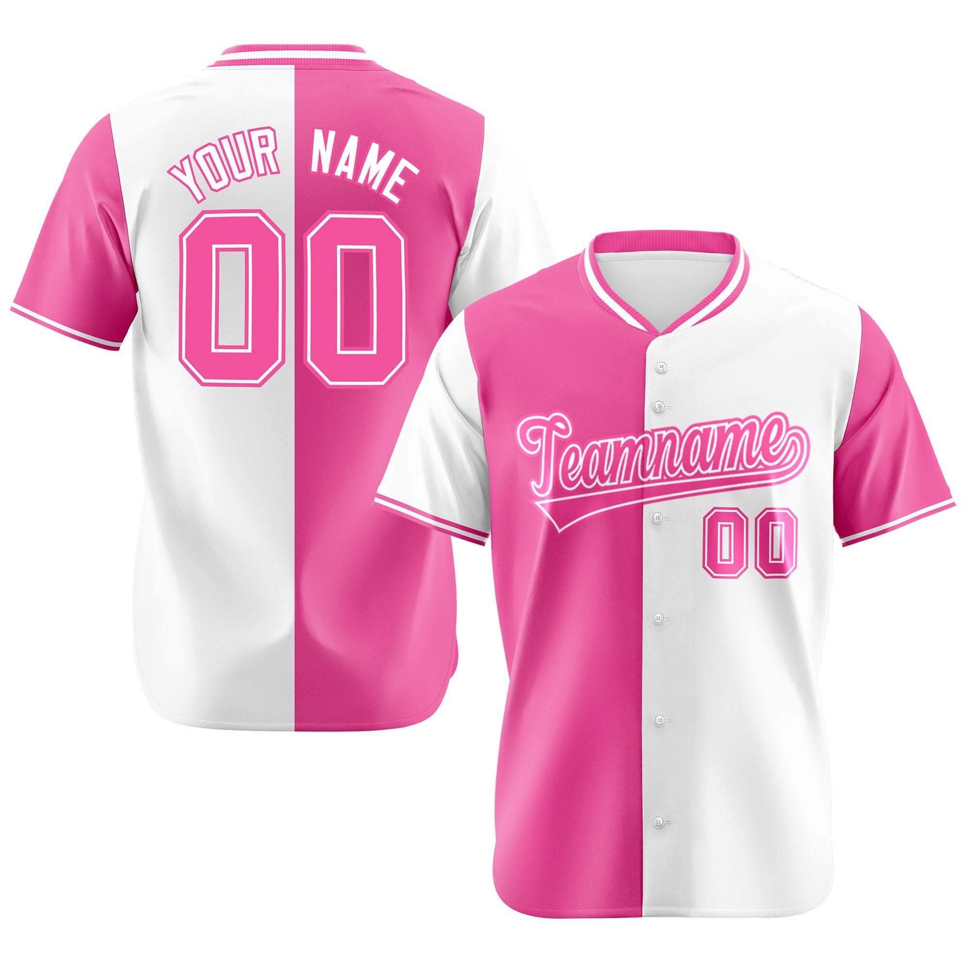 Custom Pink White Authentic Split Fashion Baseball Jersey