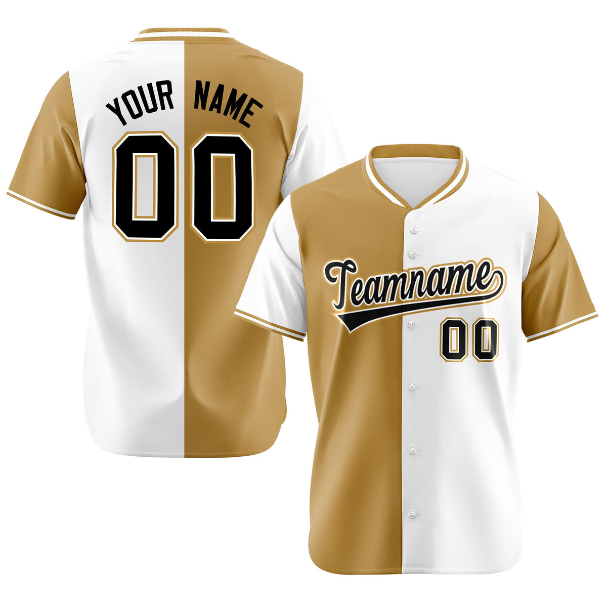 Custom Old Gold White Authentic Split Fashion Baseball Jersey
