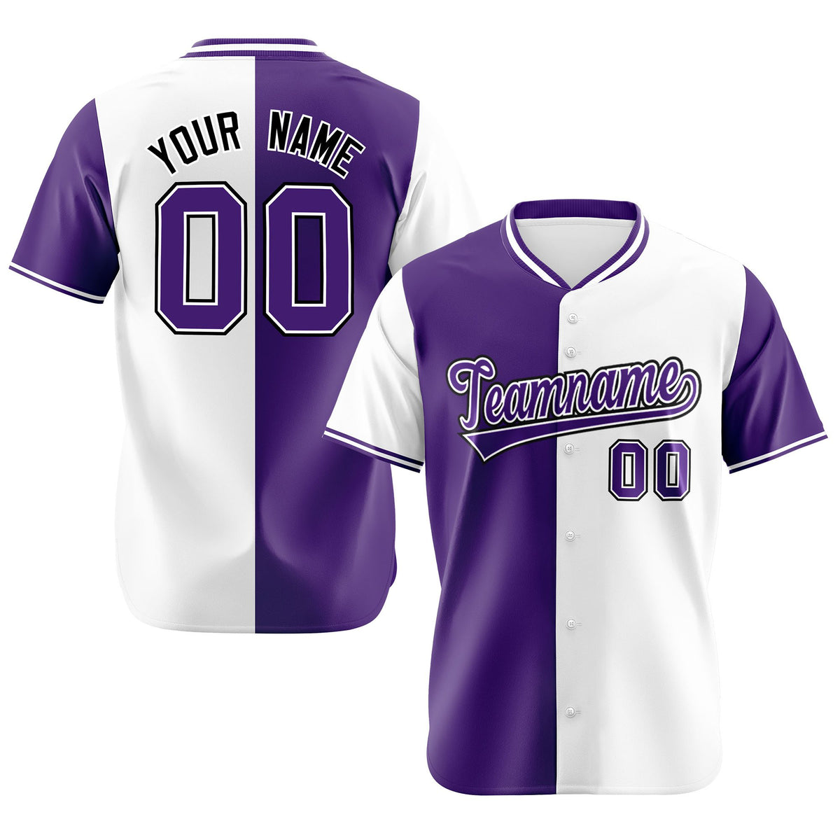 Custom Purple White Authentic Split Fashion Baseball Jersey
