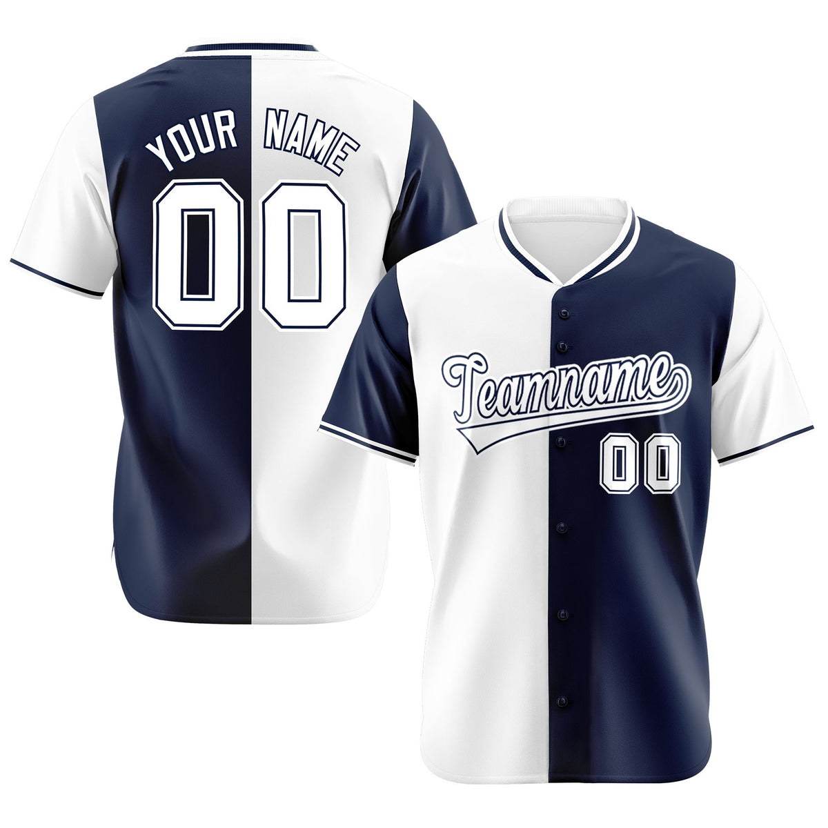 Custom White Navy Authentic Split Fashion Baseball Jersey