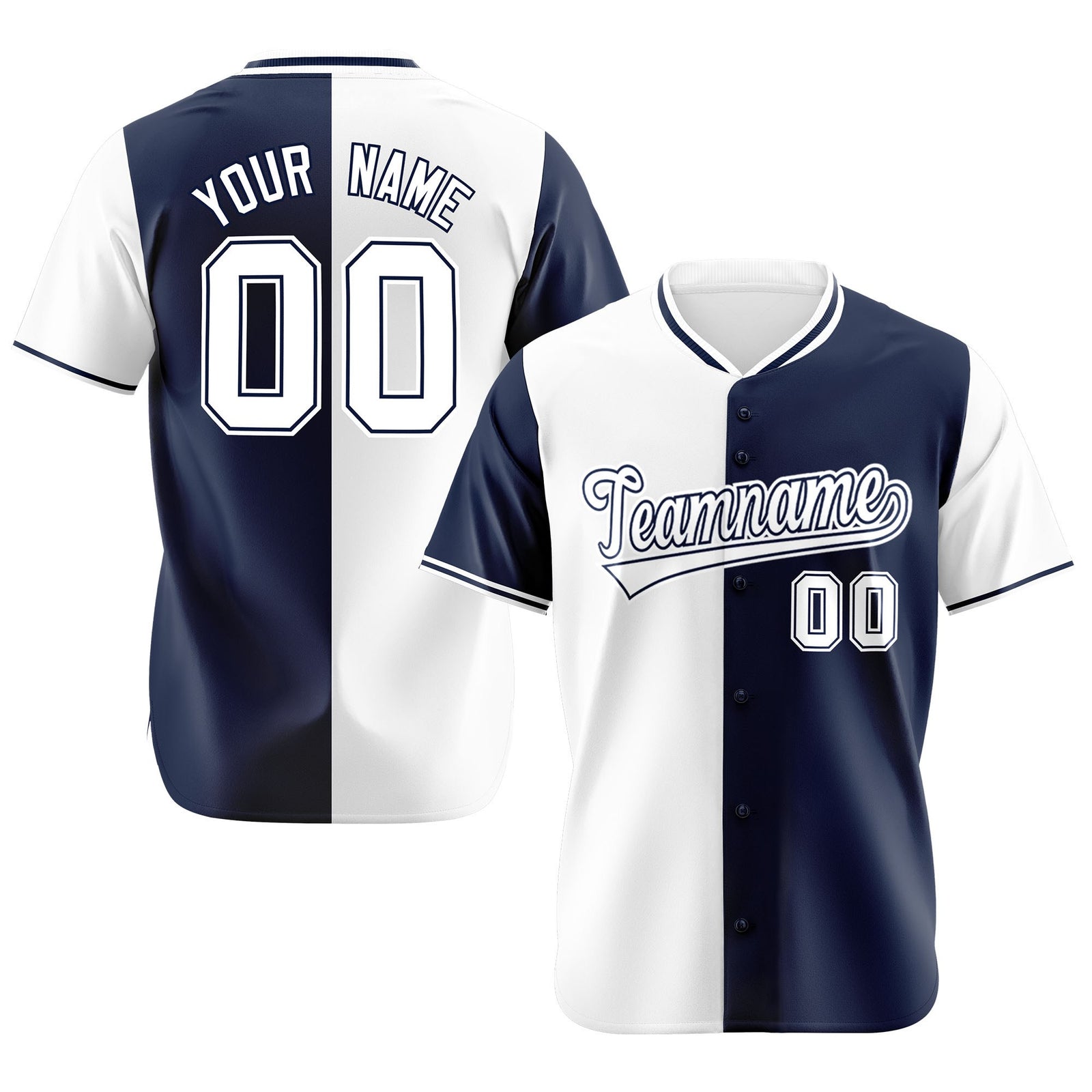 Custom White Navy Authentic Split Fashion Baseball Jersey