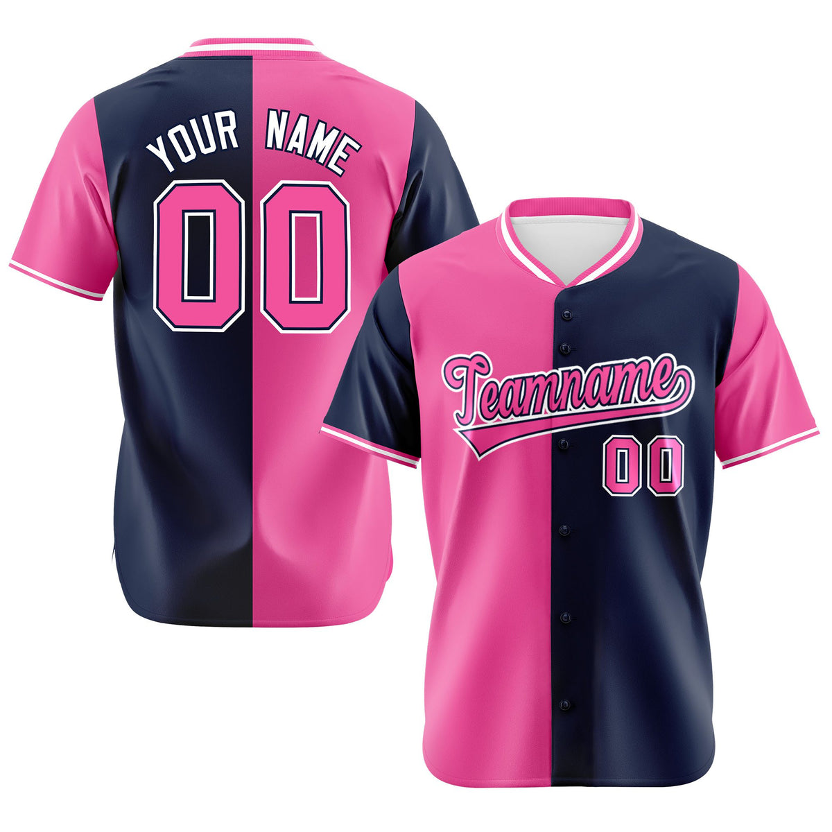 Custom Pink Navy Authentic Split Fashion Baseball Jersey
