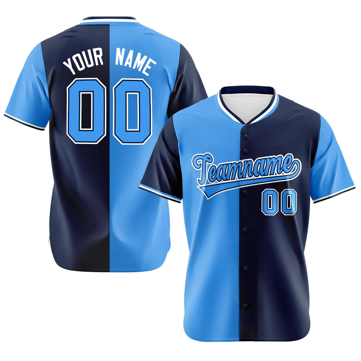 Custom Powder Blue Navy Authentic Split Fashion Baseball Jersey