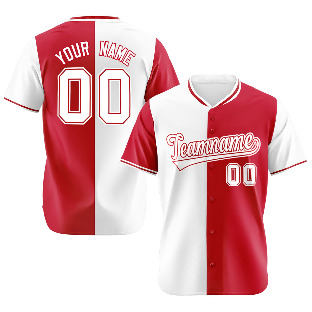 Custom White Red Authentic Split Fashion Baseball Jersey