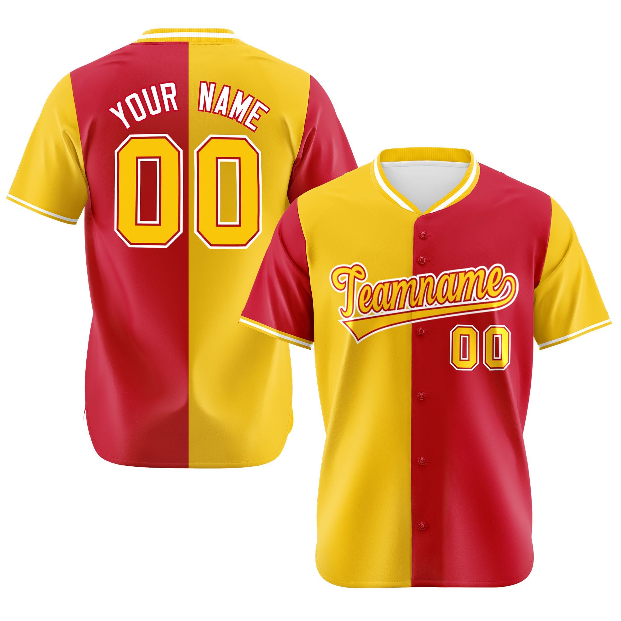 Custom Yellow Red Authentic Split Fashion Baseball Jersey