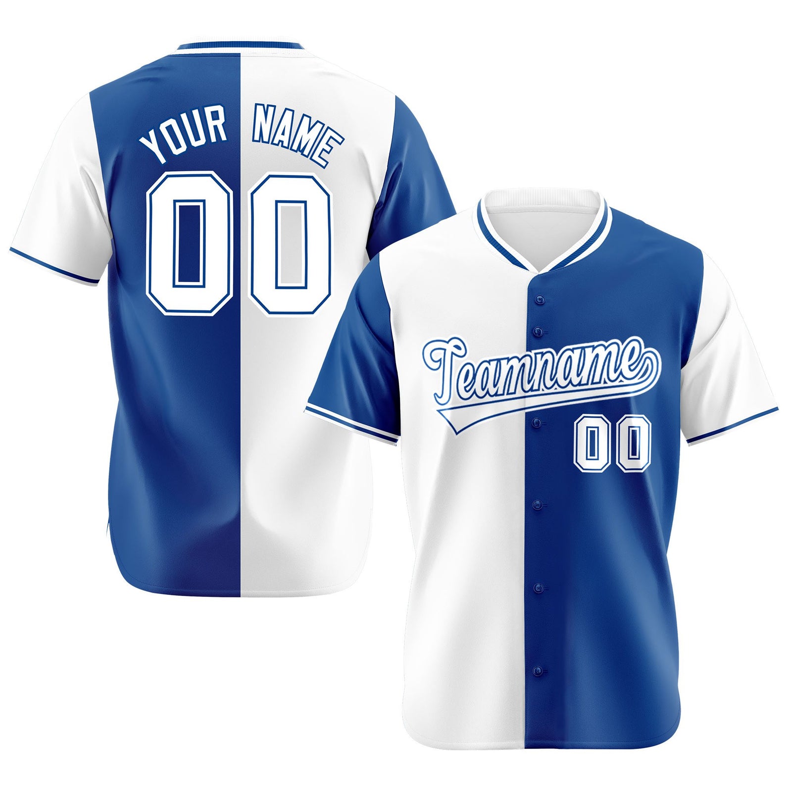 Custom White Royal Blue Authentic Split Fashion Baseball Jersey