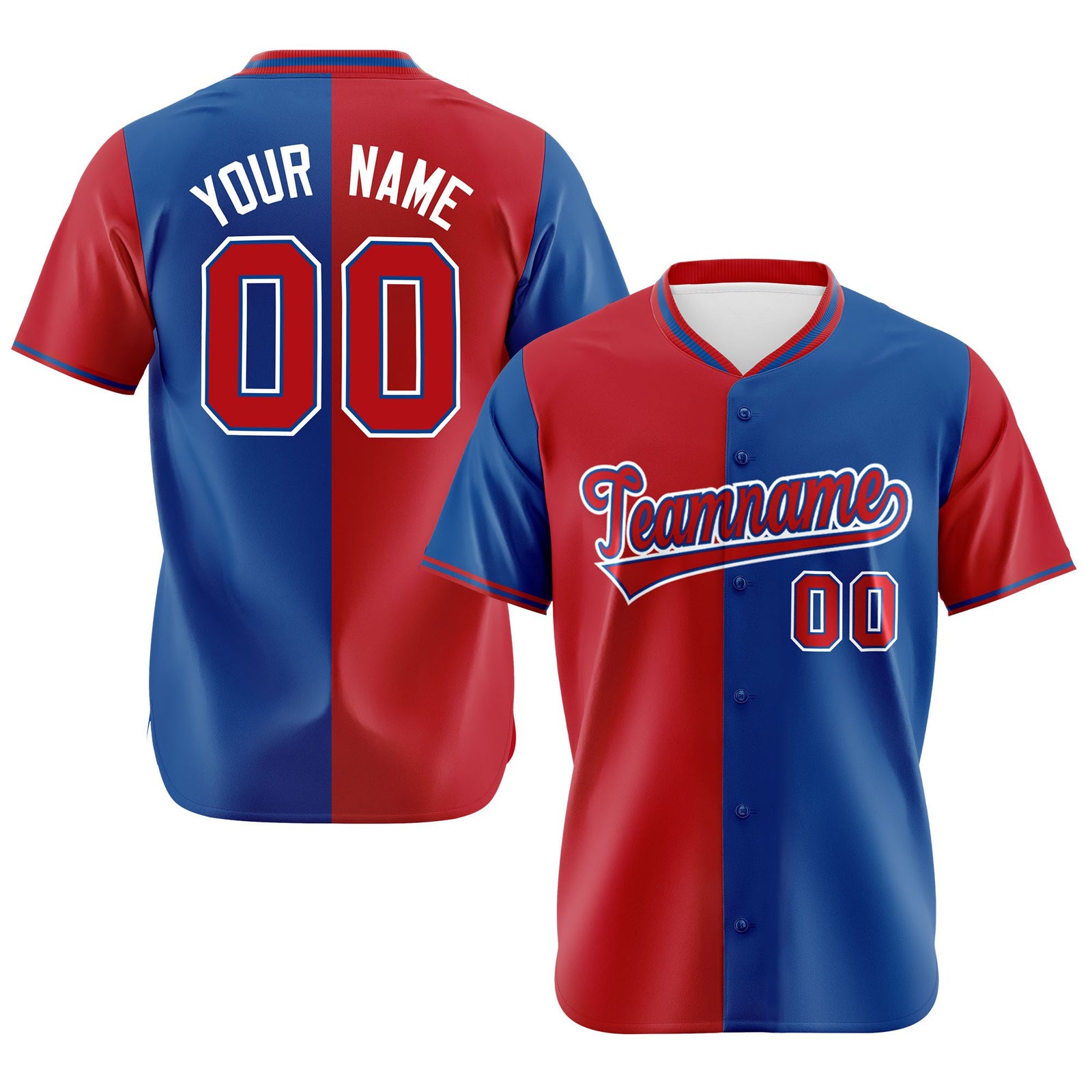 Custom Red Royal Blue Authentic Split Fashion Baseball Jersey