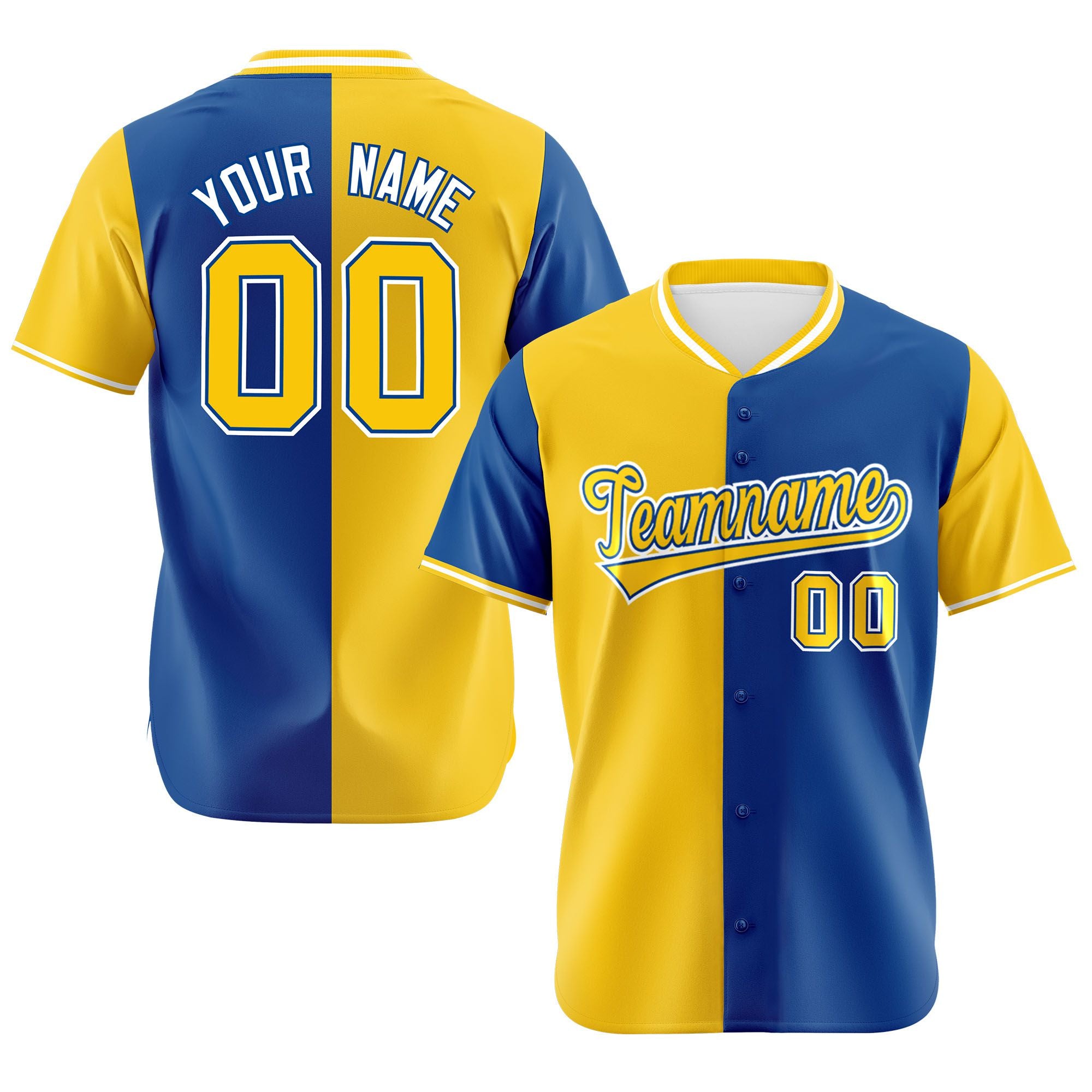 Custom Yellow Royal Blue Authentic Split Fashion Baseball Jersey