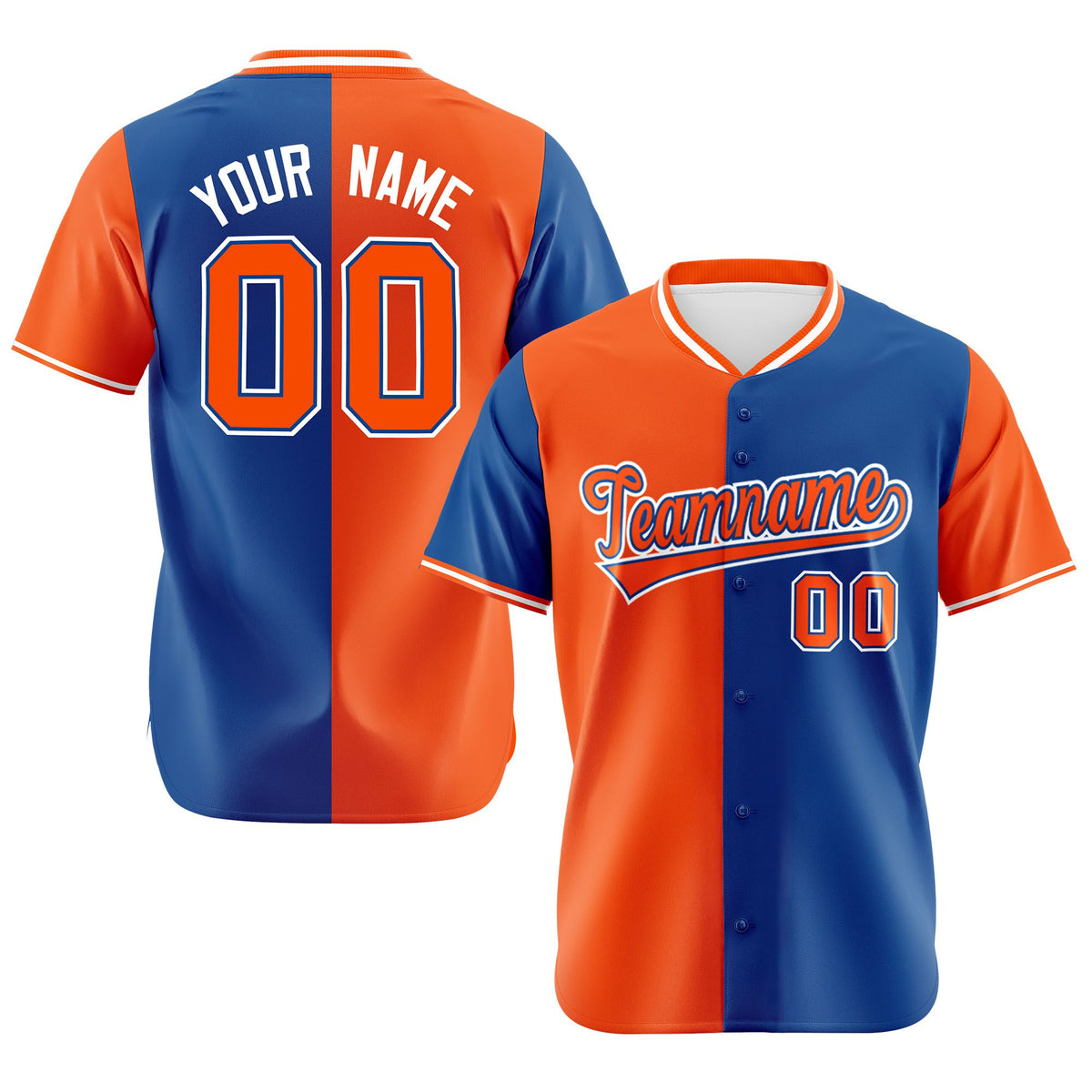 Custom Orange Royal Blue Authentic Split Fashion Baseball Jersey